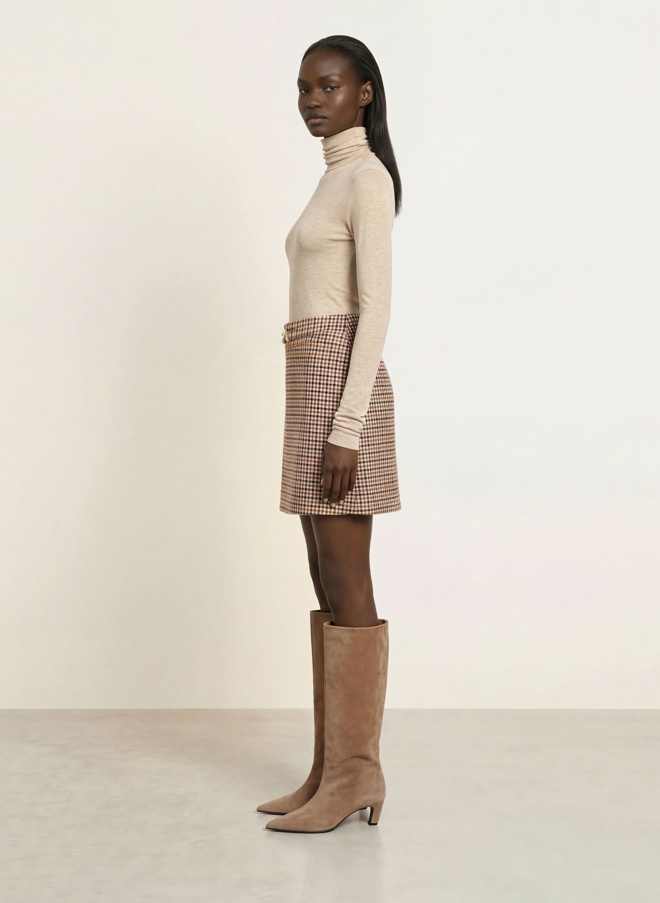 REISS WILLOW Skirt: BEIGE / DARK BROWN / BROWN