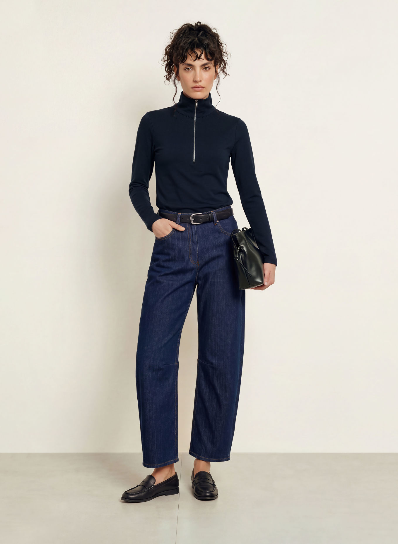 REISS Pull col zippé en jersey ELLIE: BLEU FONCÉ