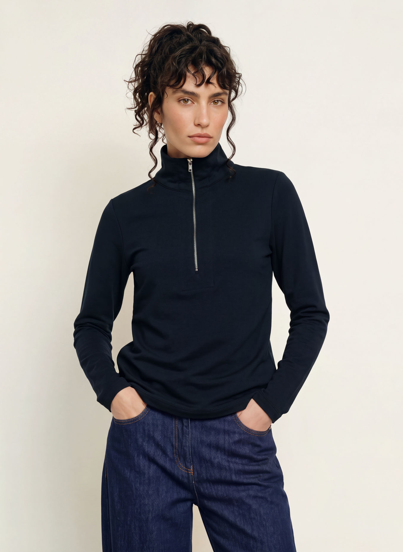 REISS Pull col zippé en jersey ELLIE: BLEU FONCÉ