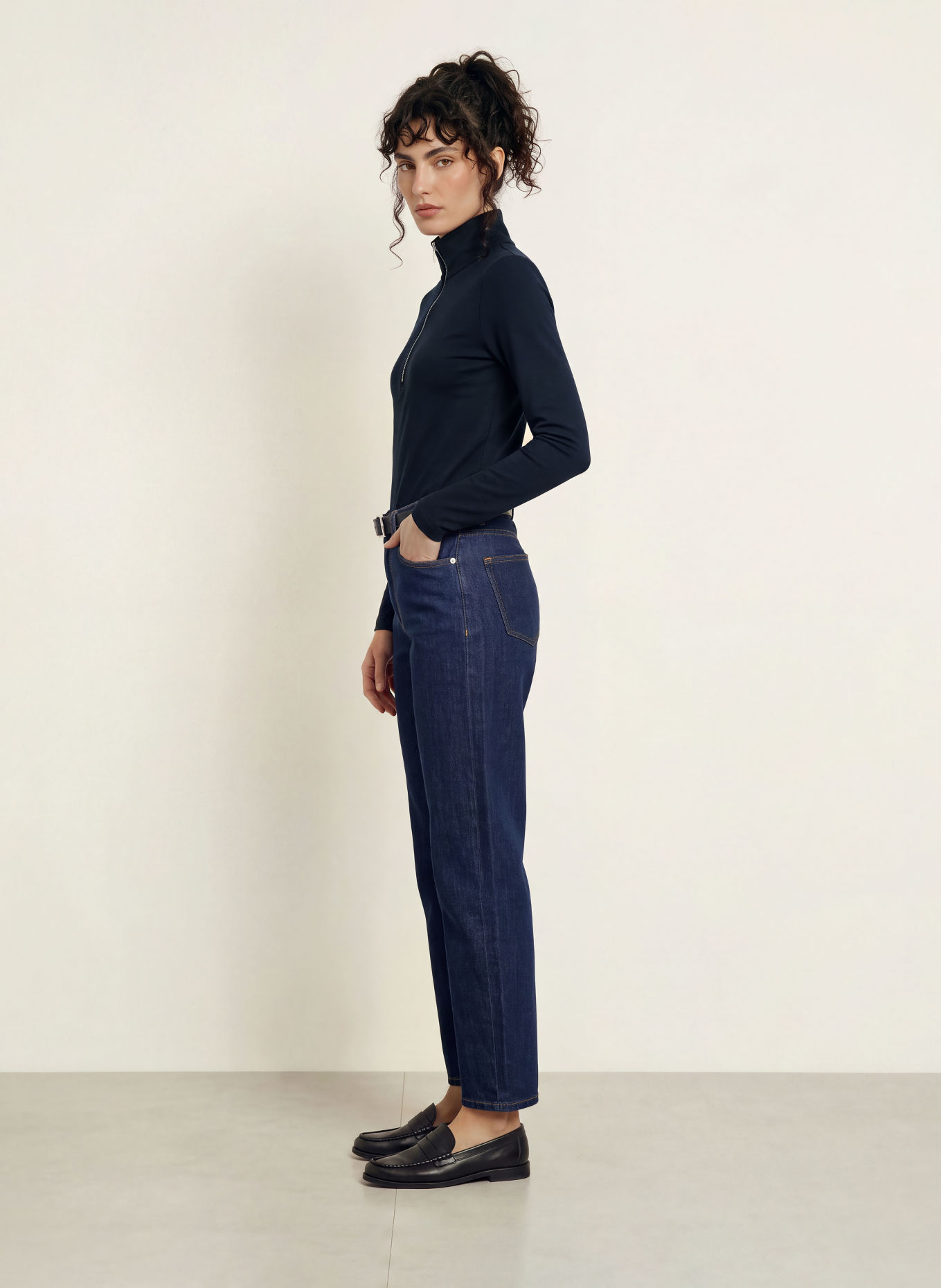 REISS Pull col zippé en jersey ELLIE: BLEU FONCÉ