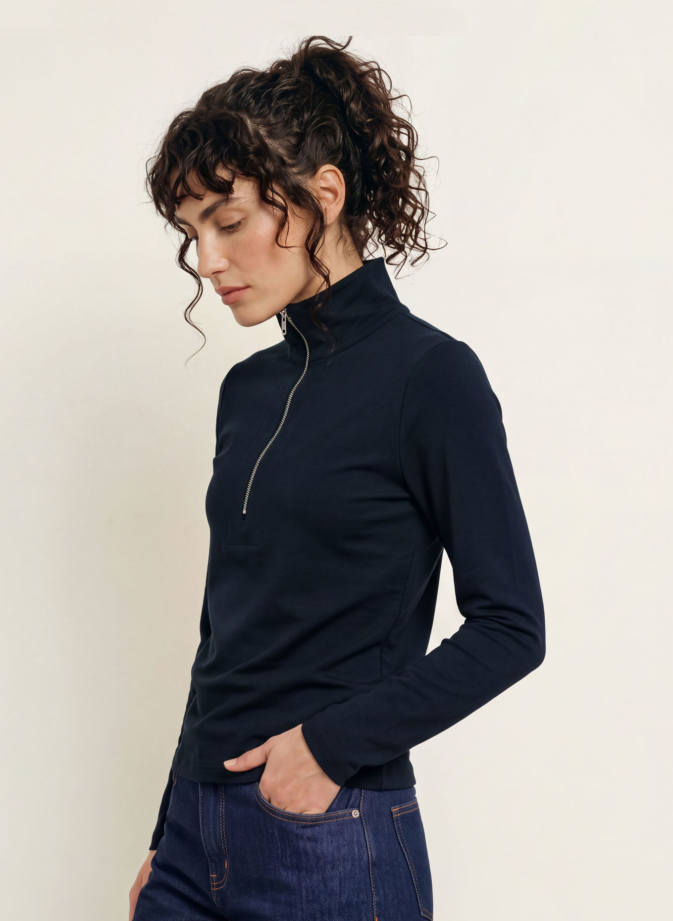 REISS Pull col zippé en jersey ELLIE: BLEU FONCÉ