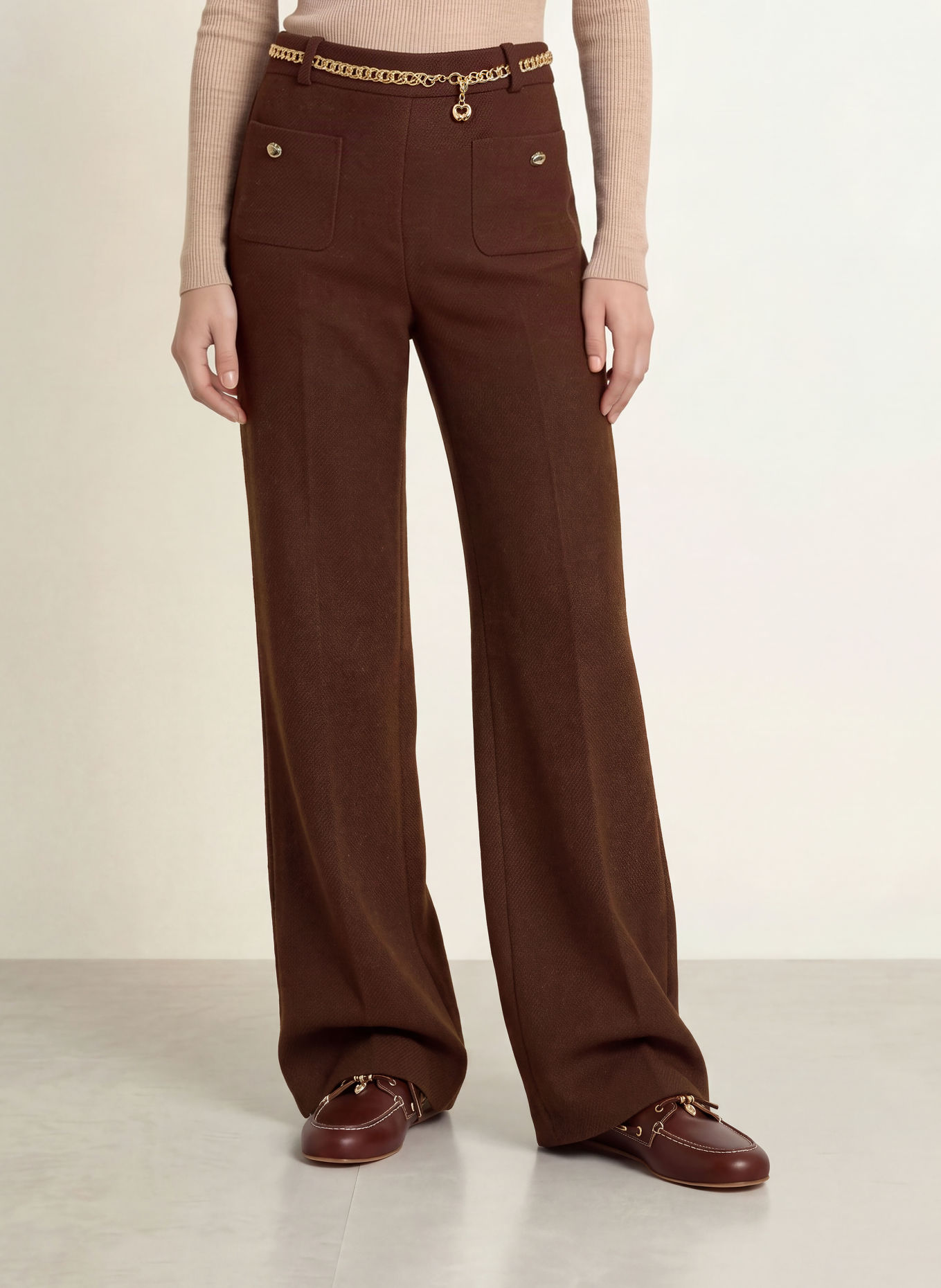 maje Marlenehose aus Tweed: DUNKELBRAUN