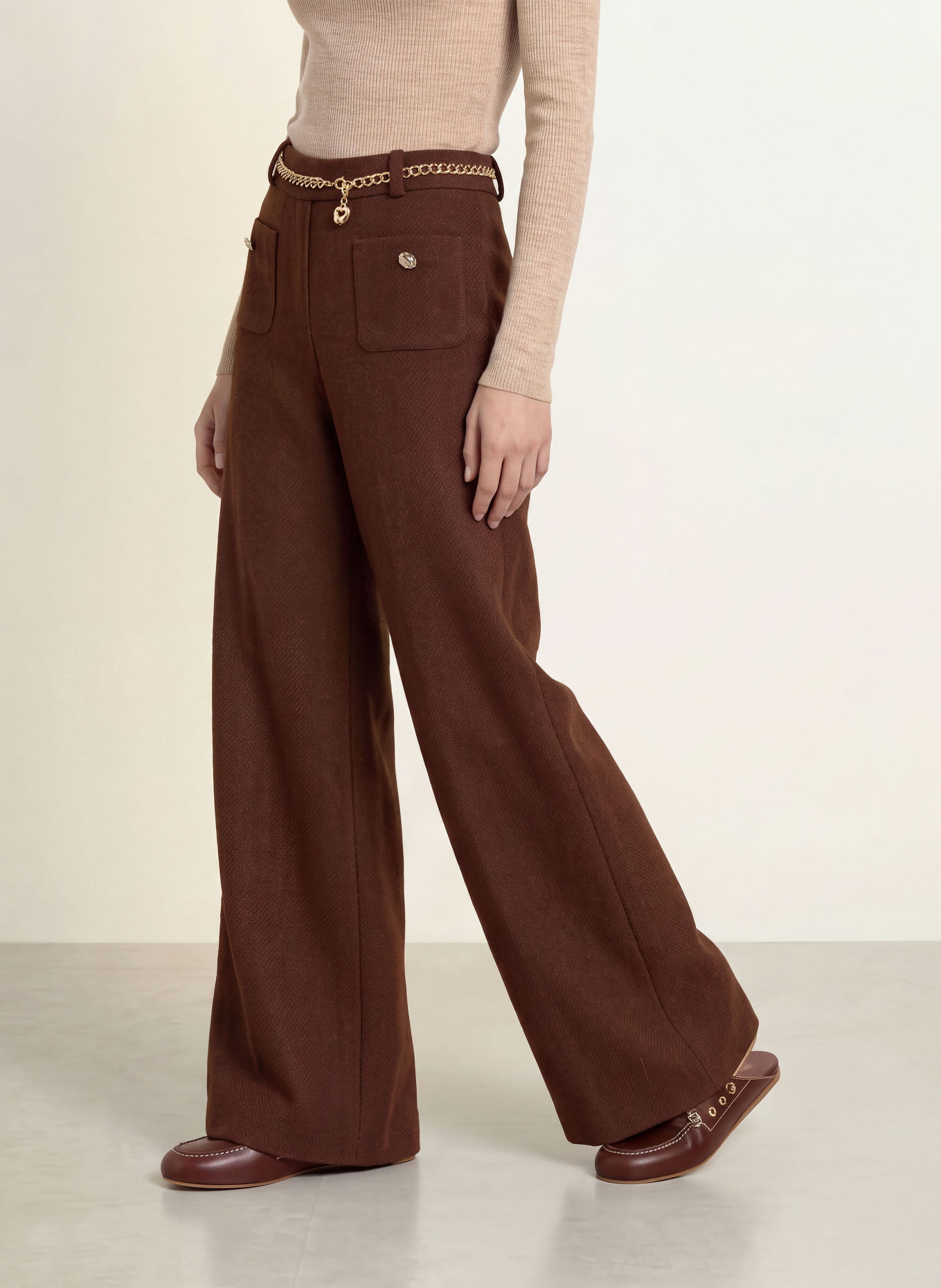 maje Marlenehose aus Tweed: DUNKELBRAUN