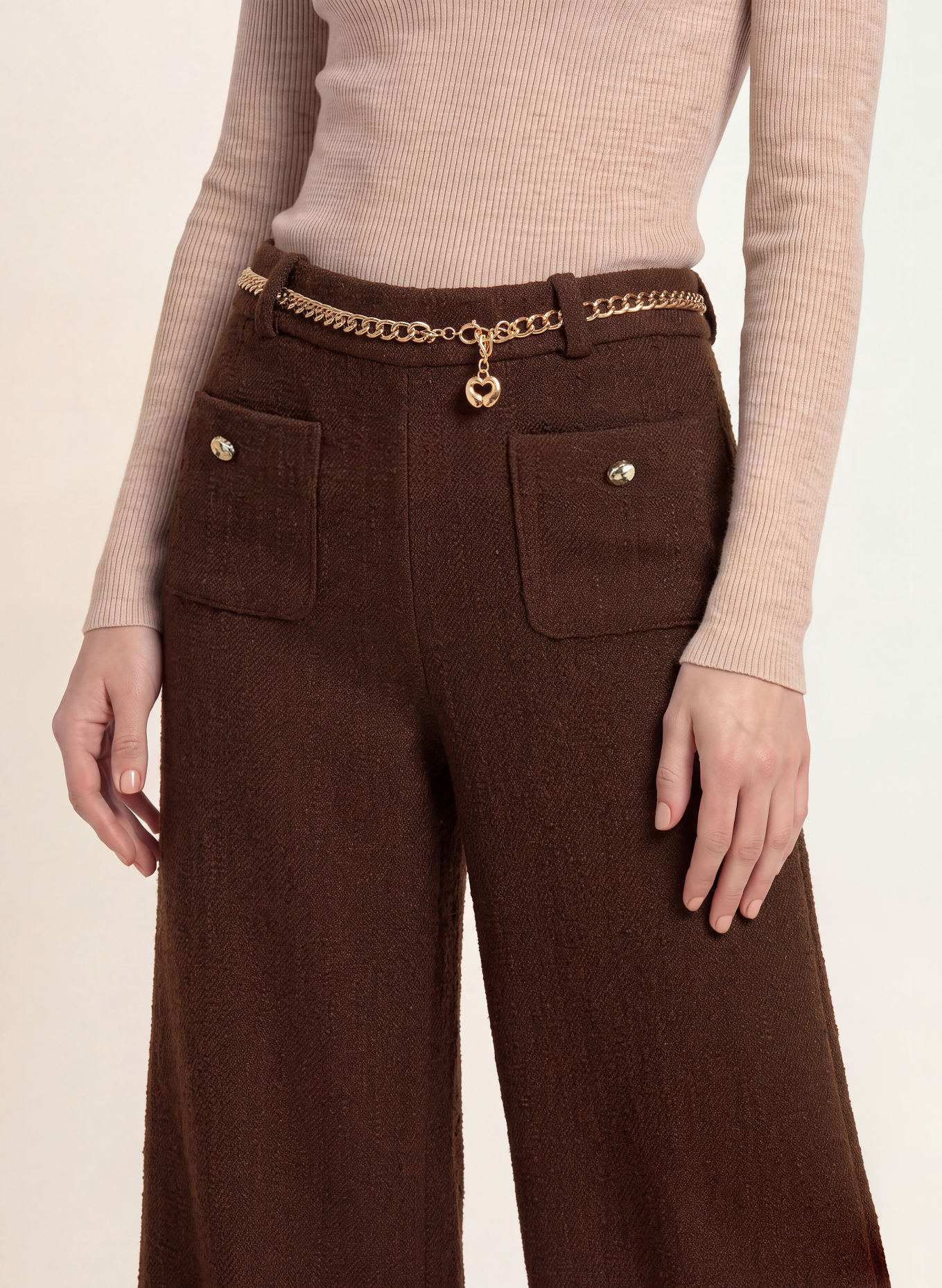 maje Marlenehose aus Tweed: DUNKELBRAUN