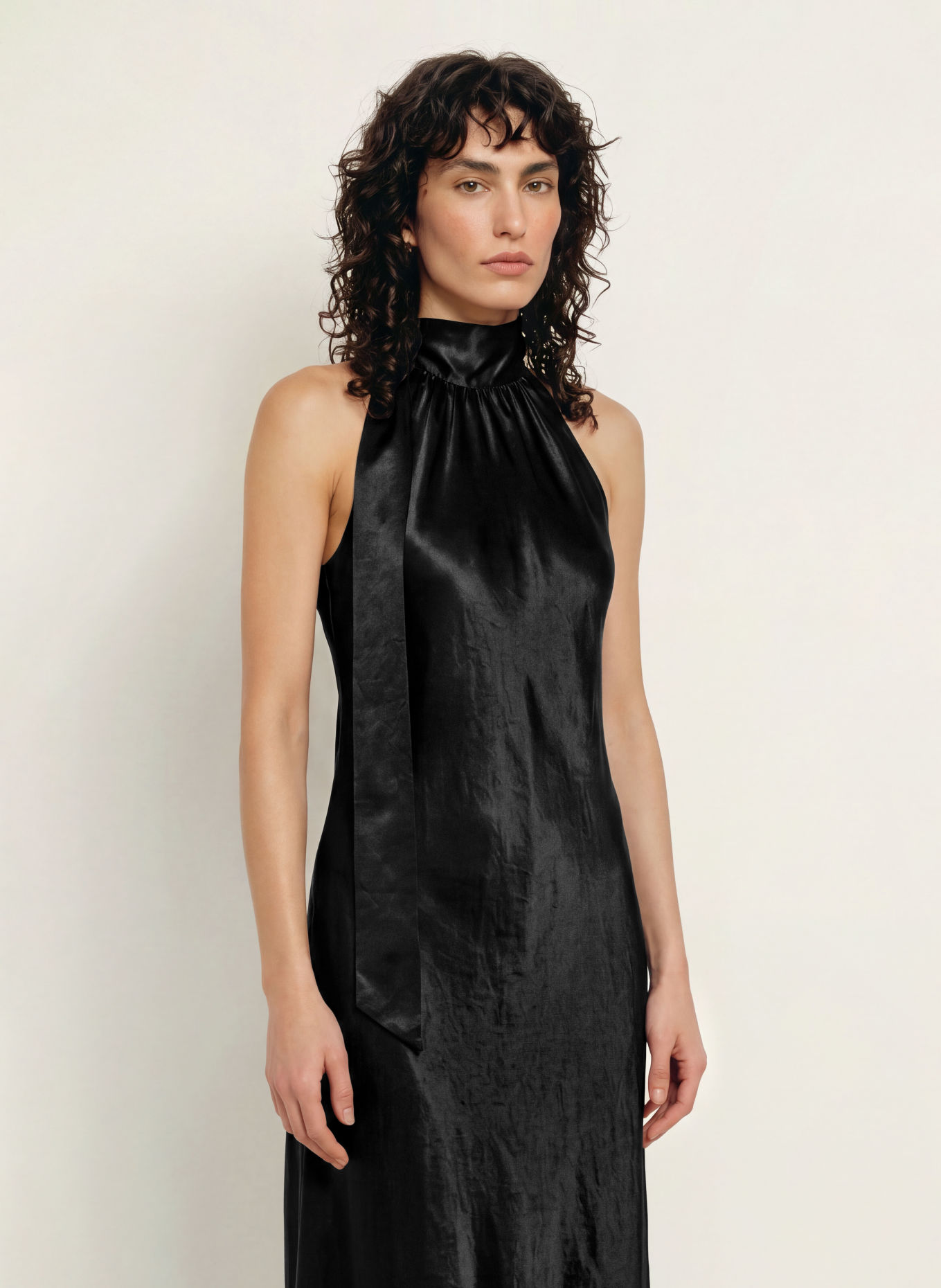 ALLSAINTS BERIL satin dress with bow: BLACK