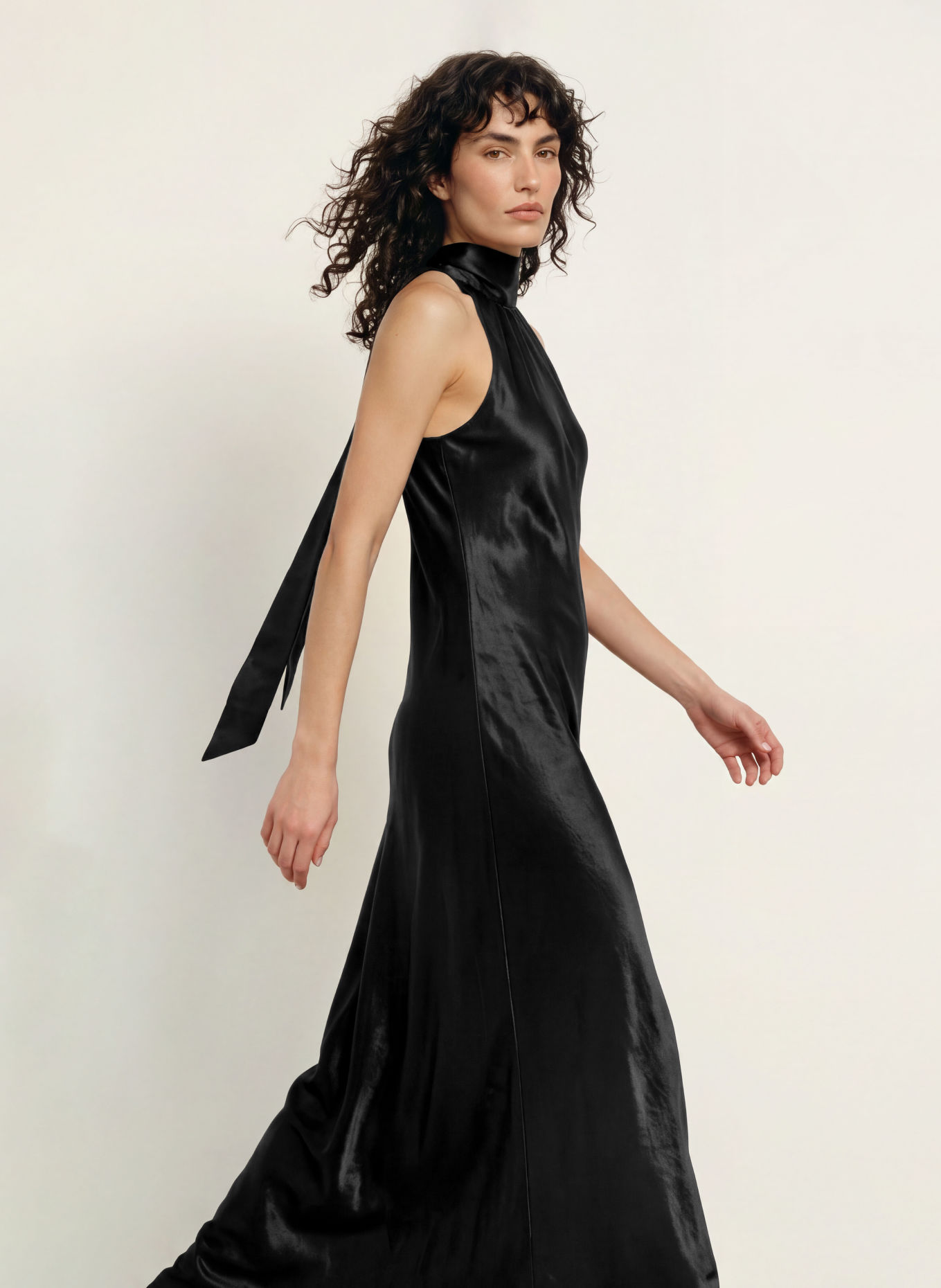 ALLSAINTS BERIL satin dress with bow: BLACK