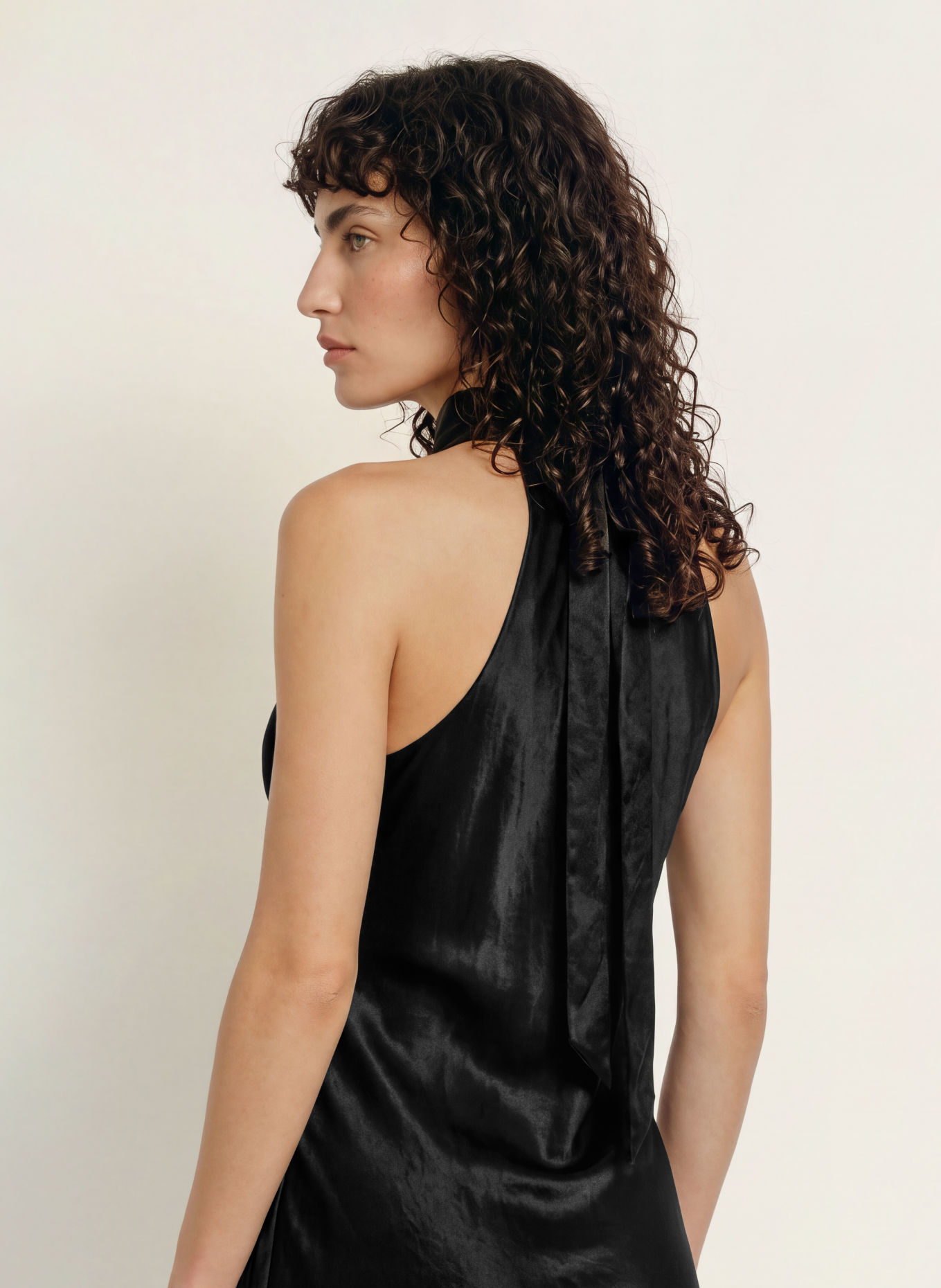 ALLSAINTS BERIL satin dress with bow: BLACK
