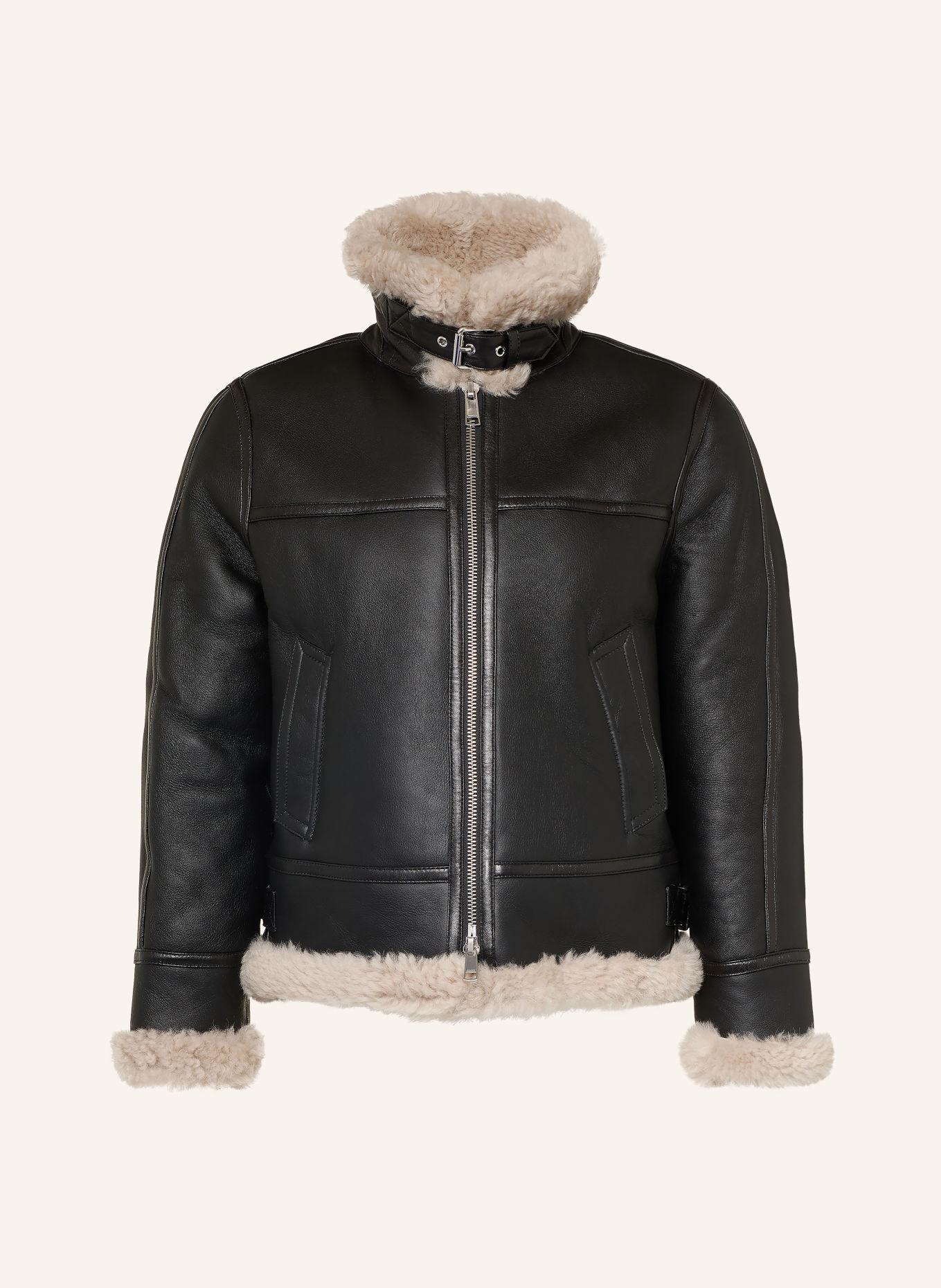 ALLSAINTS Lederjacke LENNOX: SCHWARZ / CREME