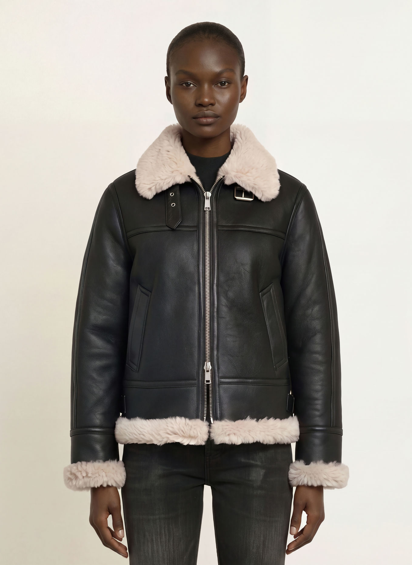 ALLSAINTS Lederjacke LENNOX: SCHWARZ / CREME