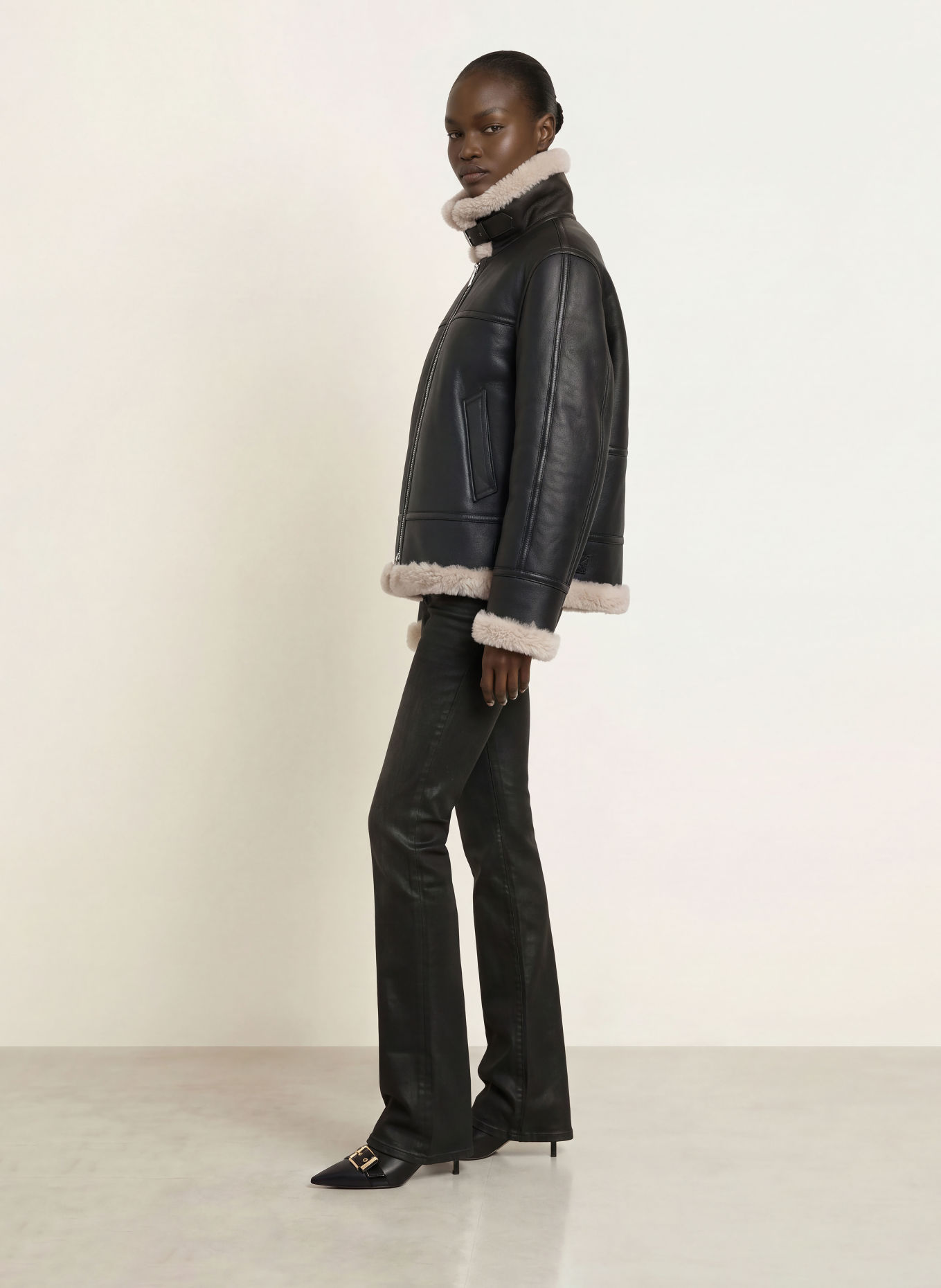 ALLSAINTS Lederjacke LENNOX: SCHWARZ / CREME