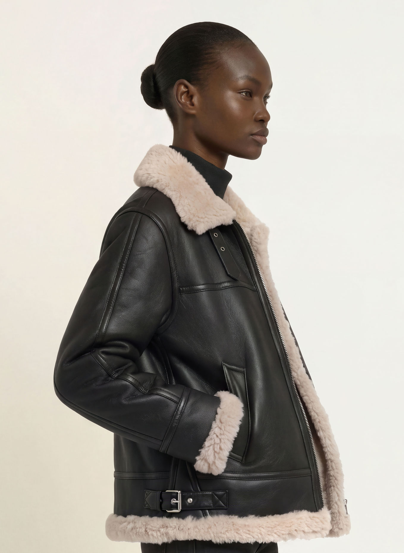ALLSAINTS Lederjacke LENNOX: SCHWARZ / CREME