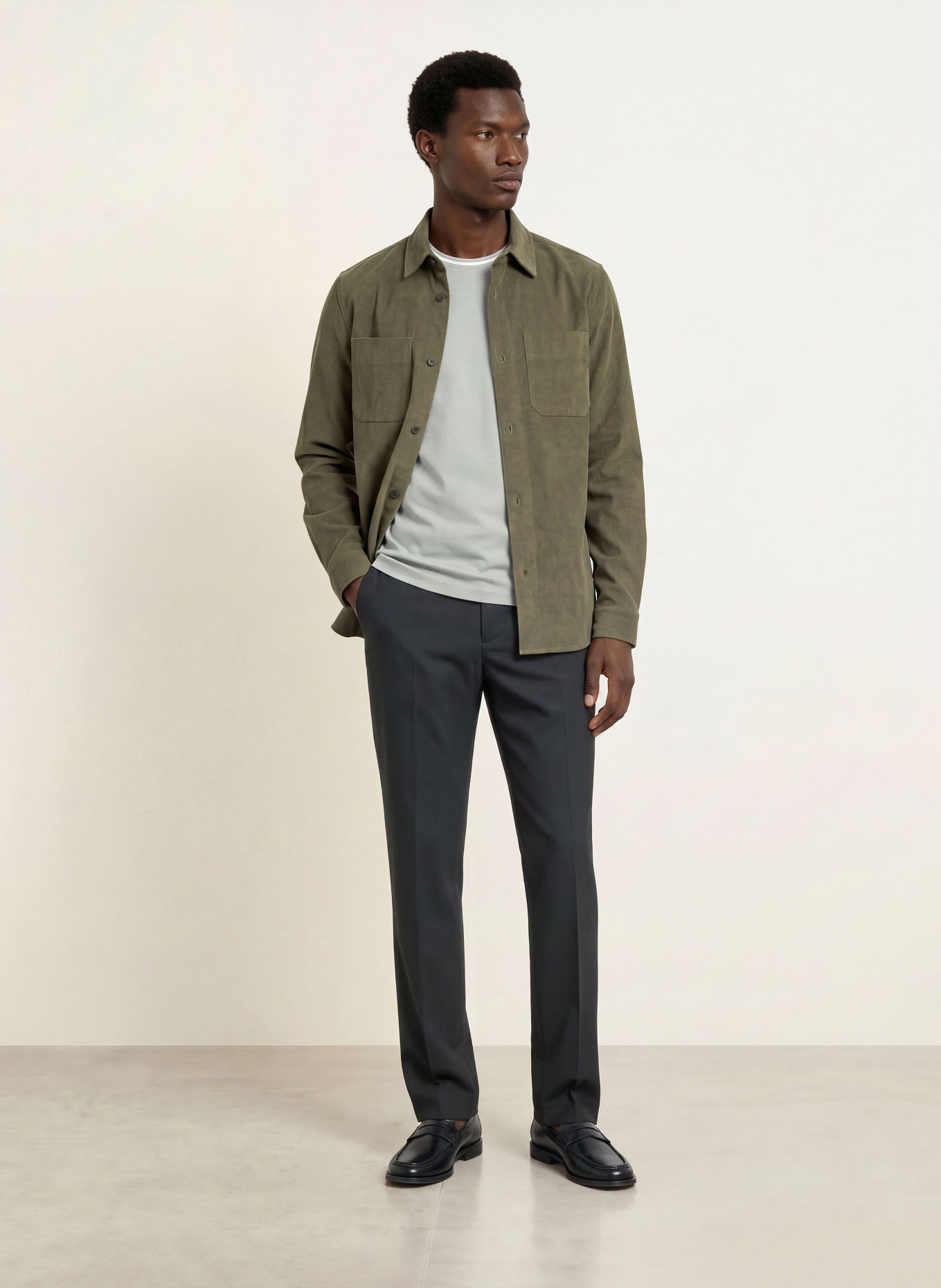 REISS Surchemise en velours côtelé TOWNIE: KAKI