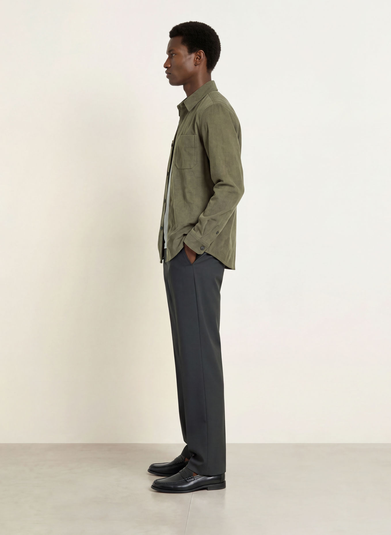 REISS Surchemise en velours côtelé TOWNIE: KAKI