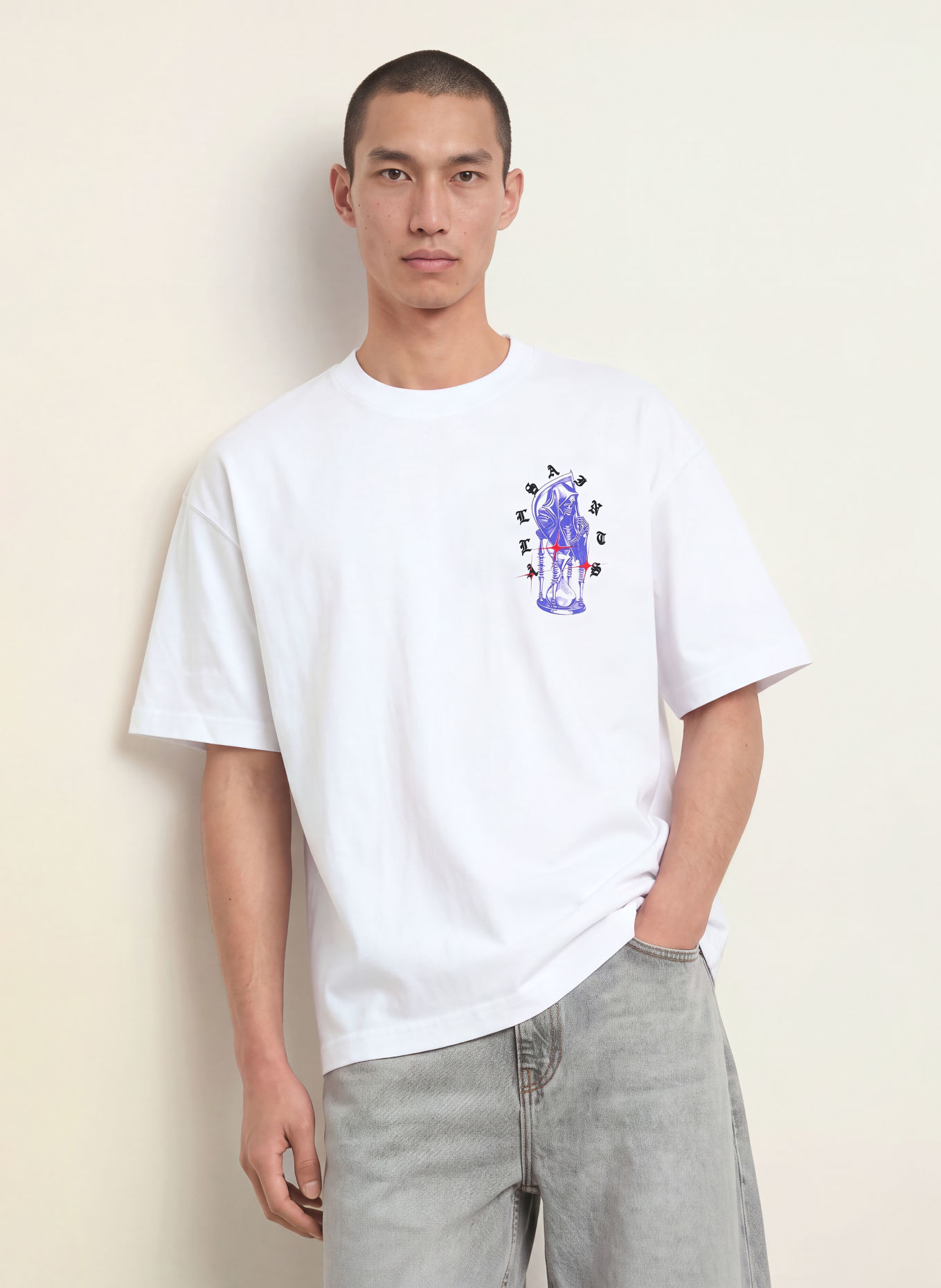 ALLSAINTS T-Shirt TIMER: WEISS / ROT / BLAU
