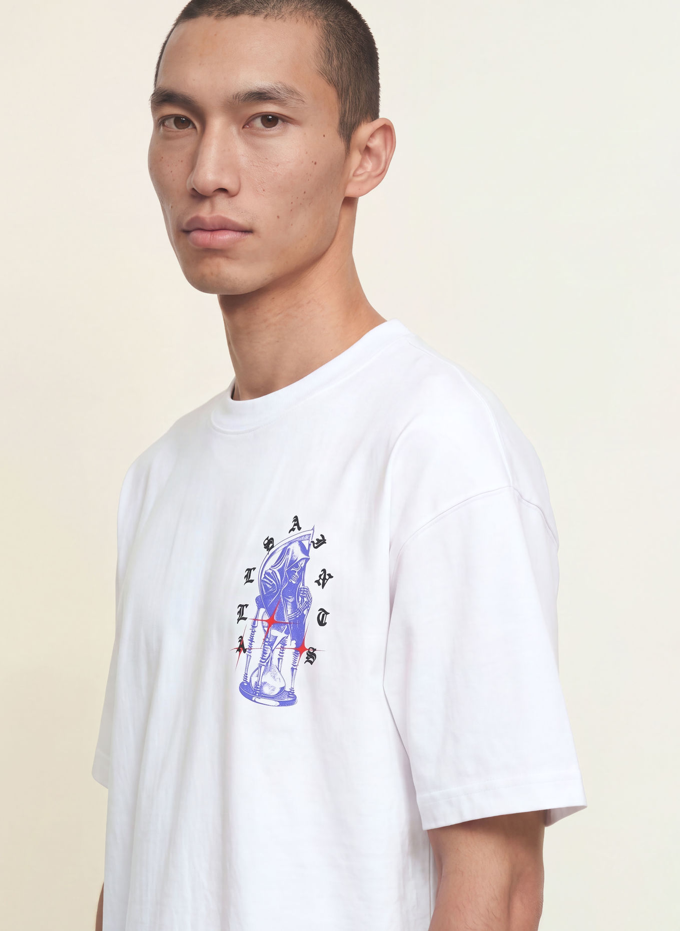 ALLSAINTS T-Shirt TIMER: WEISS / ROT / BLAU