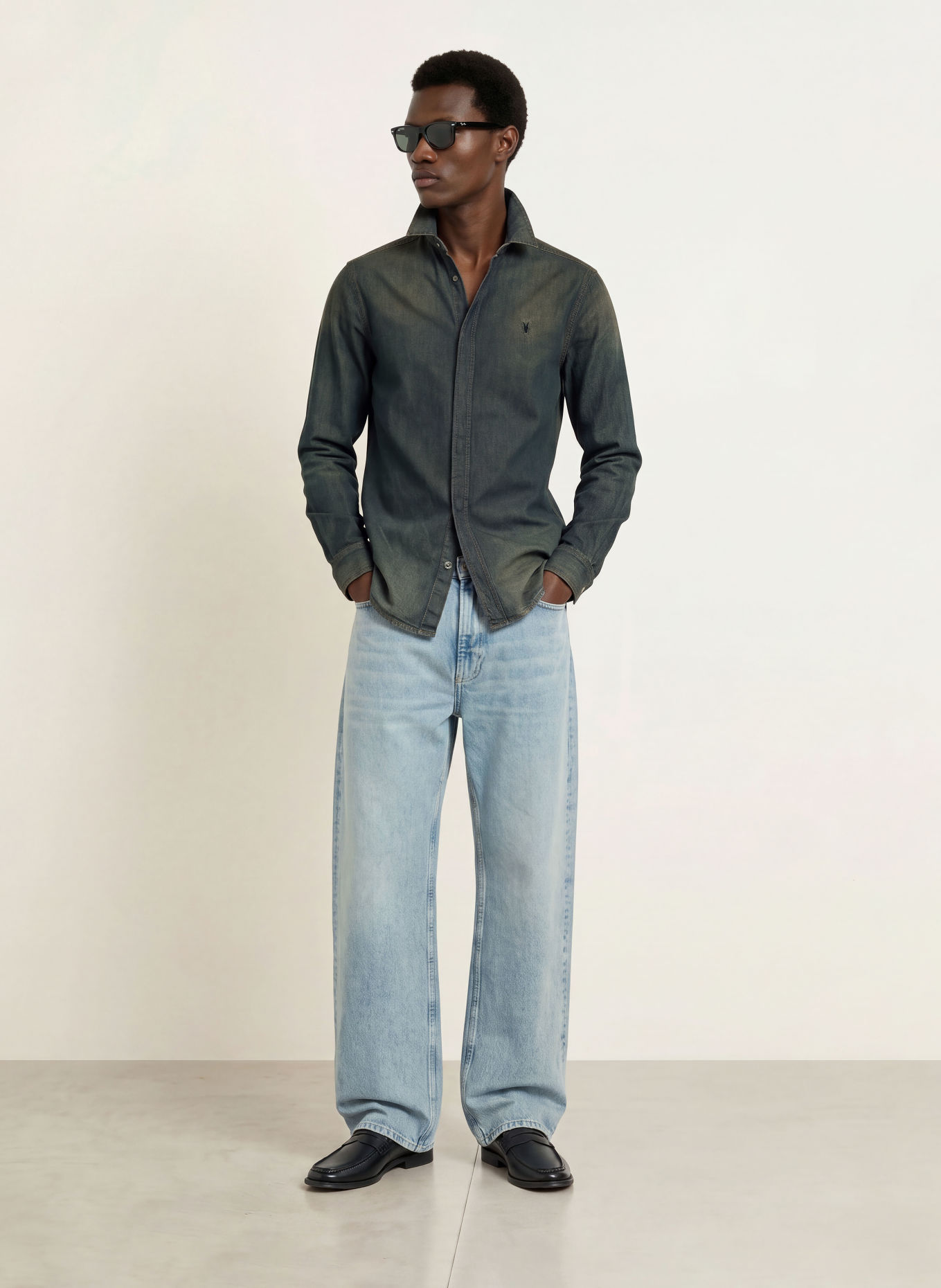 ALLSAINTS Jeanshemd GLEASON Extra Slim Fit: DONKERGRIJS