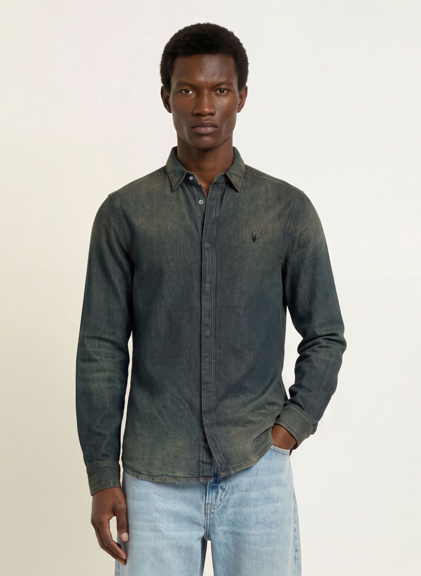 ALLSAINTS Jeanshemd GLEASON Extra Slim Fit: DONKERGRIJS