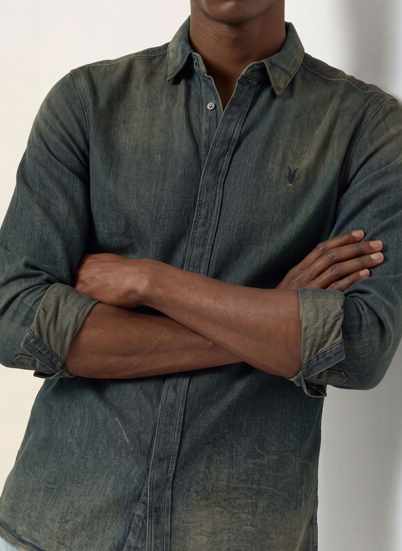 ALLSAINTS Jeanshemd GLEASON Extra Slim Fit: DONKERGRIJS