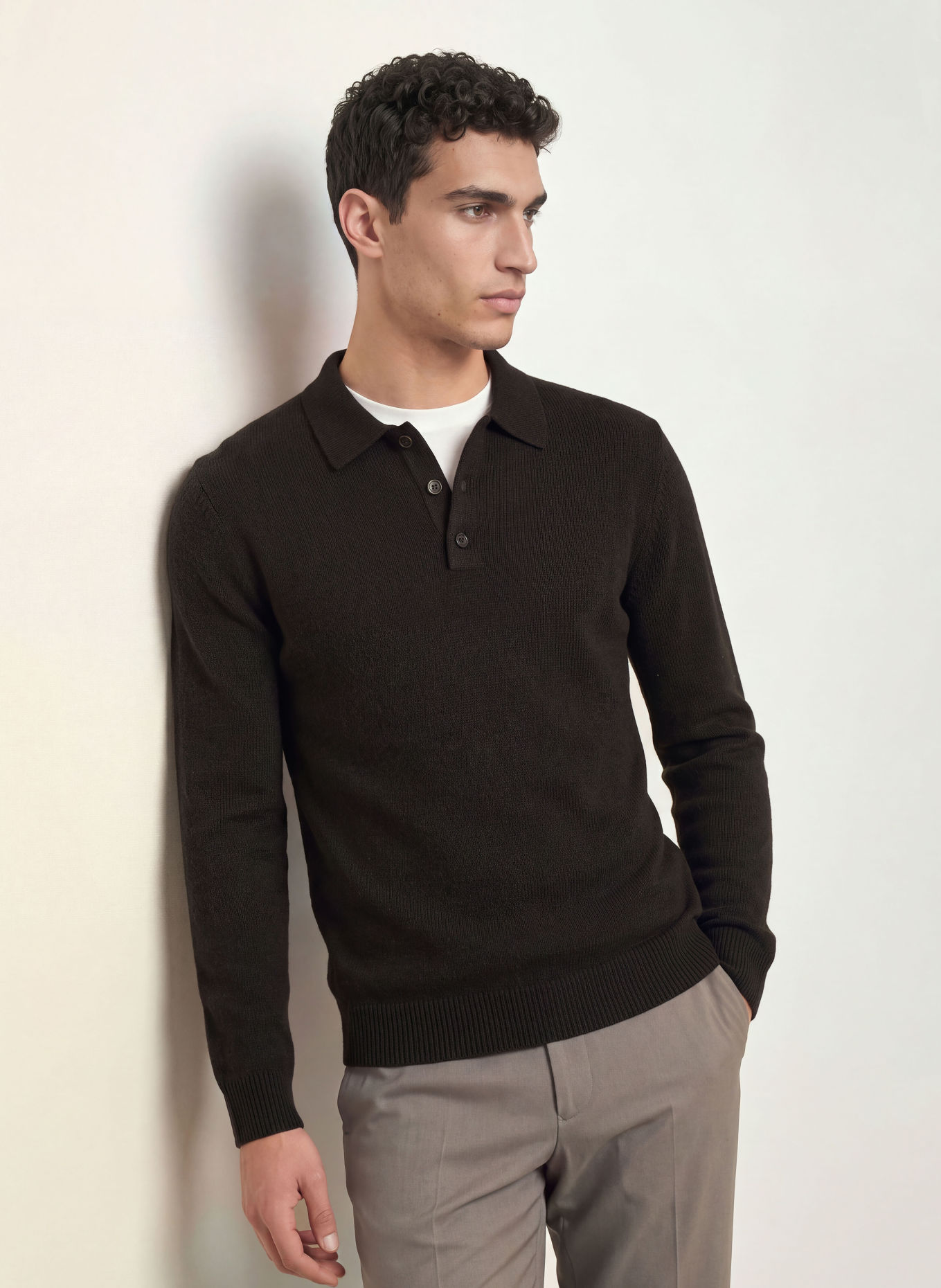 REISS Strick-Poloshirt DAUNTON aus Cashmere: DUNKELBRAUN