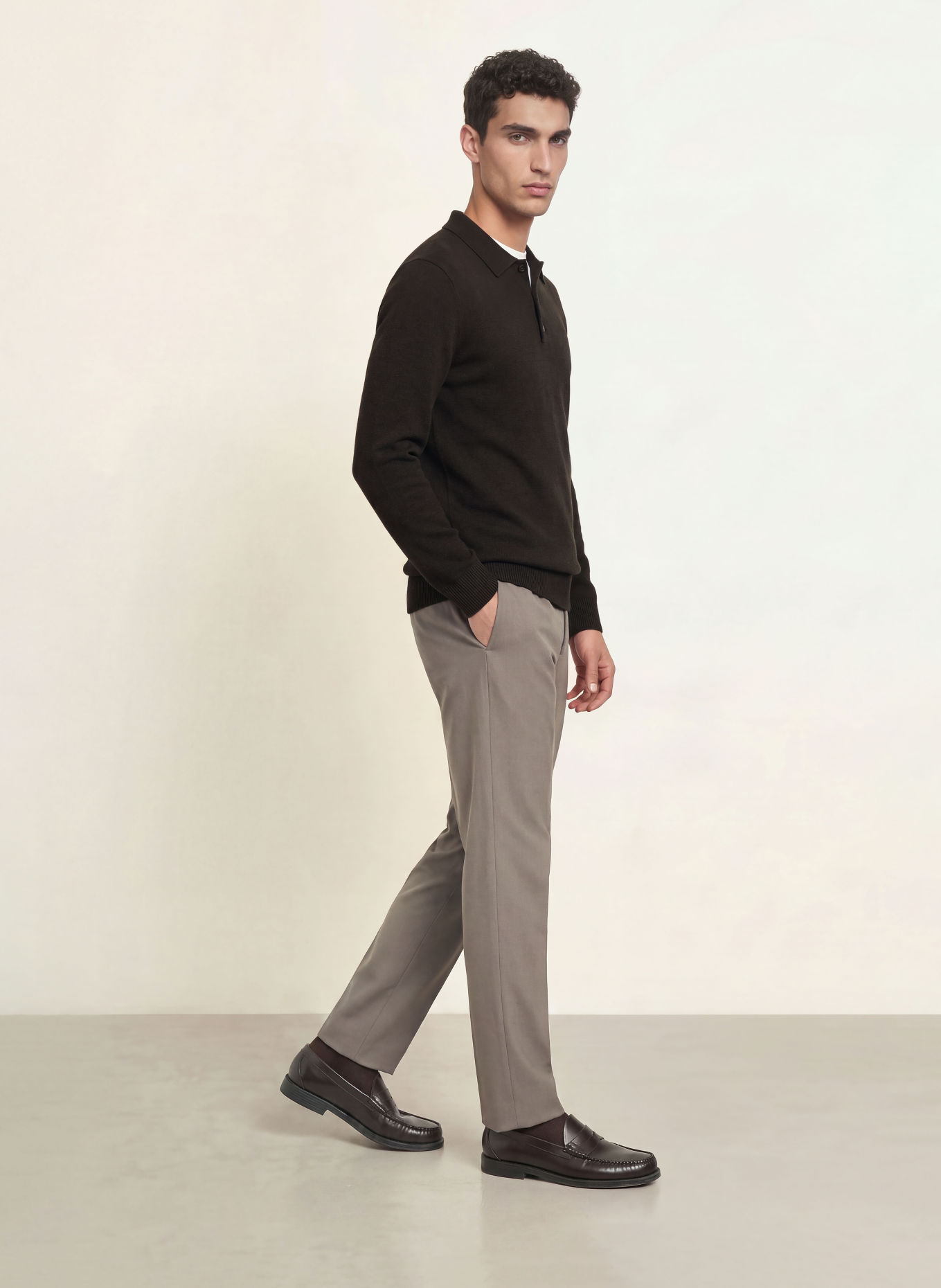 REISS Strick-Poloshirt DAUNTON aus Cashmere: DUNKELBRAUN