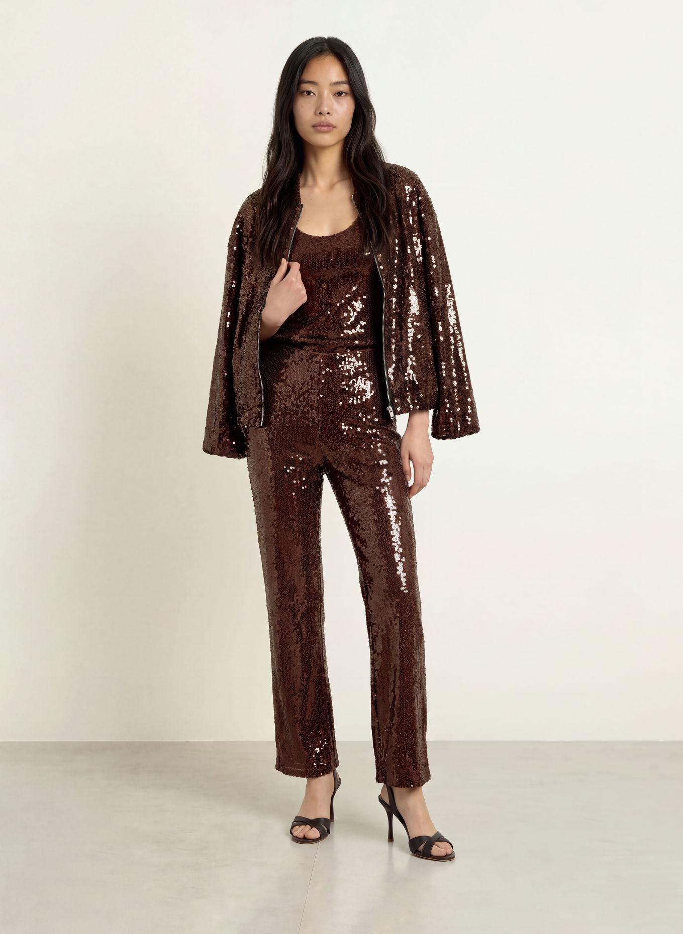 miss goodlife Blouson GLAMOUR GLOW met pailletten: MARRON FONCÉ