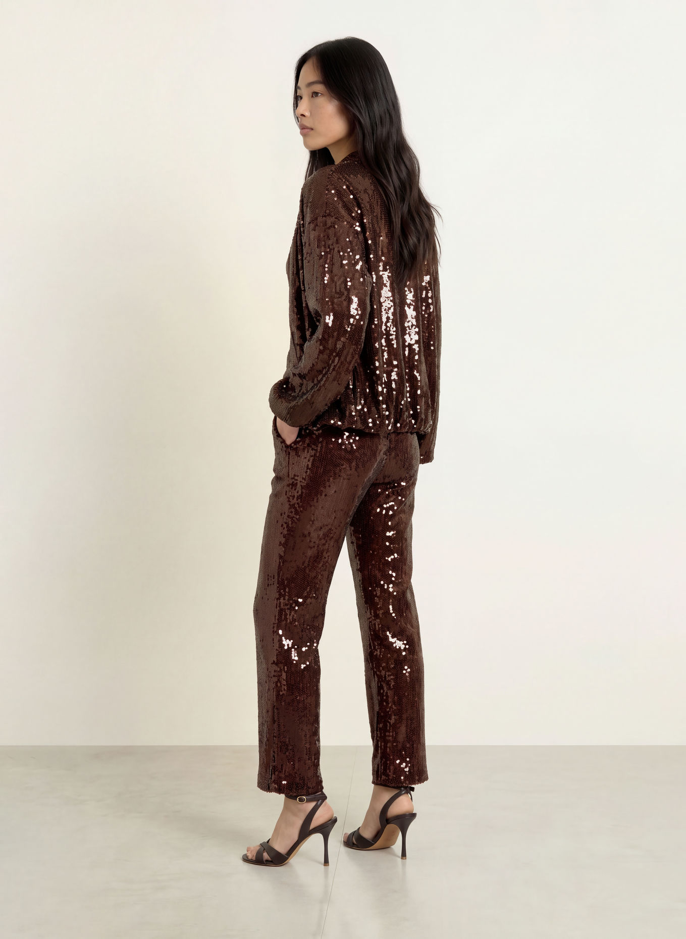 miss goodlife Blouson GLAMOUR GLOW met pailletten: MARRON FONCÉ