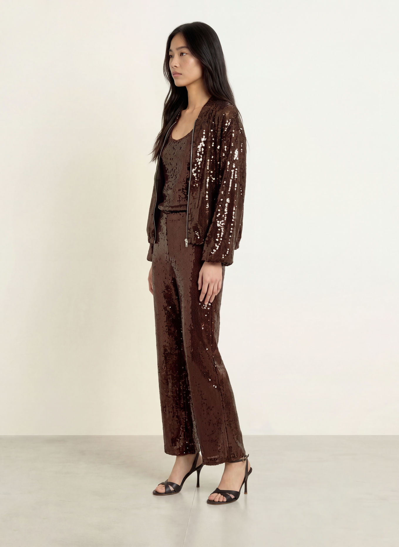miss goodlife Blouson GLAMOUR GLOW met pailletten: MARRON FONCÉ