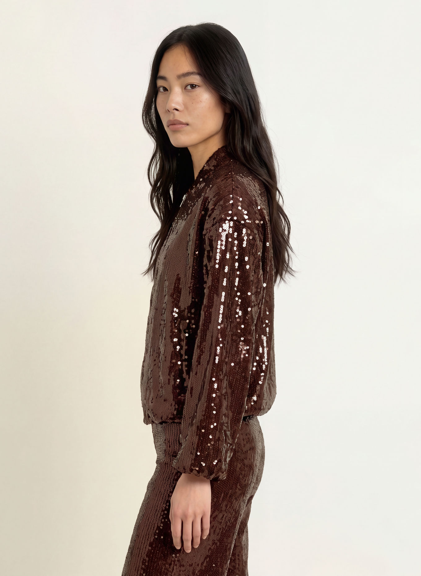 miss goodlife Blouson GLAMOUR GLOW met pailletten: MARRON FONCÉ