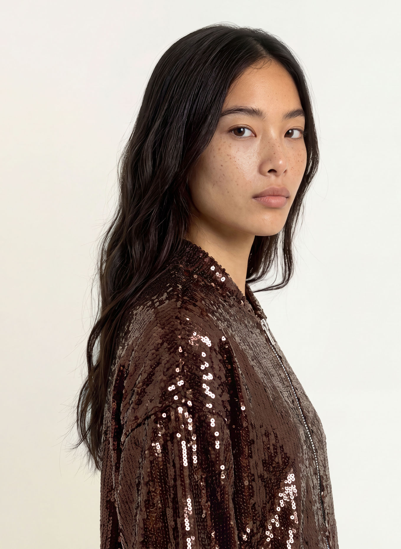 miss goodlife Blouson GLAMOUR GLOW met pailletten: MARRON FONCÉ
