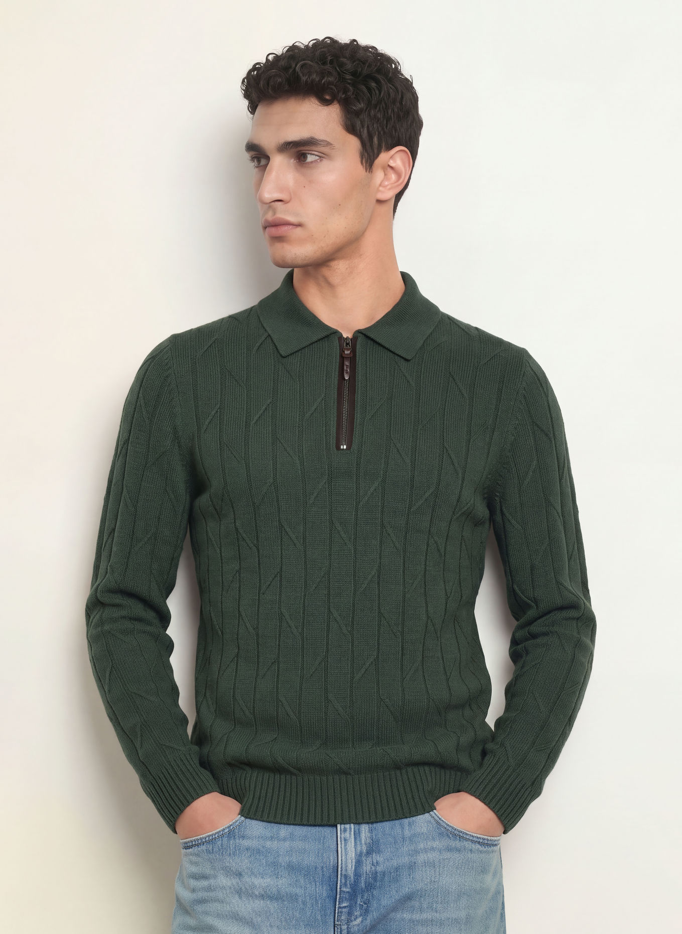 REISS Strick-Poloshirt BARSTOW: DUNKELGRÜN
