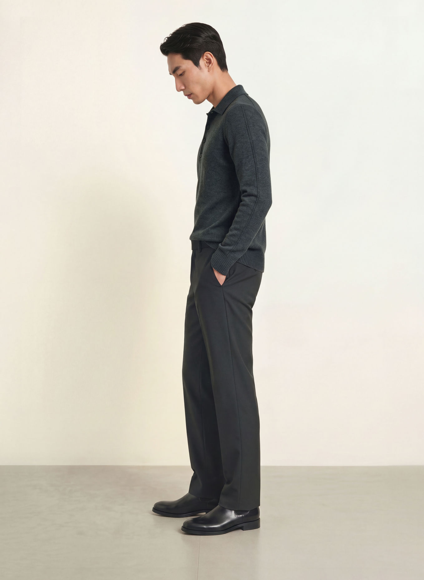 REISS Knit polo shirt COUNTY: DARK GRAY
