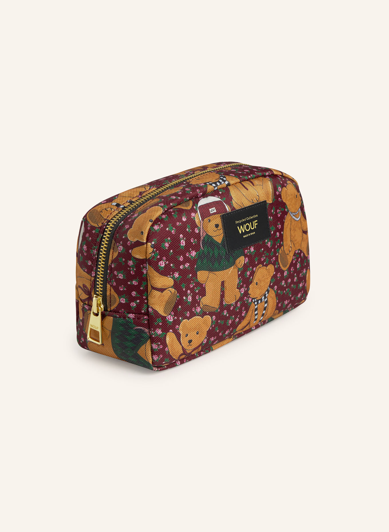 WOUF COZY Makeup Bag: DARK RED / COGNAC / PINK