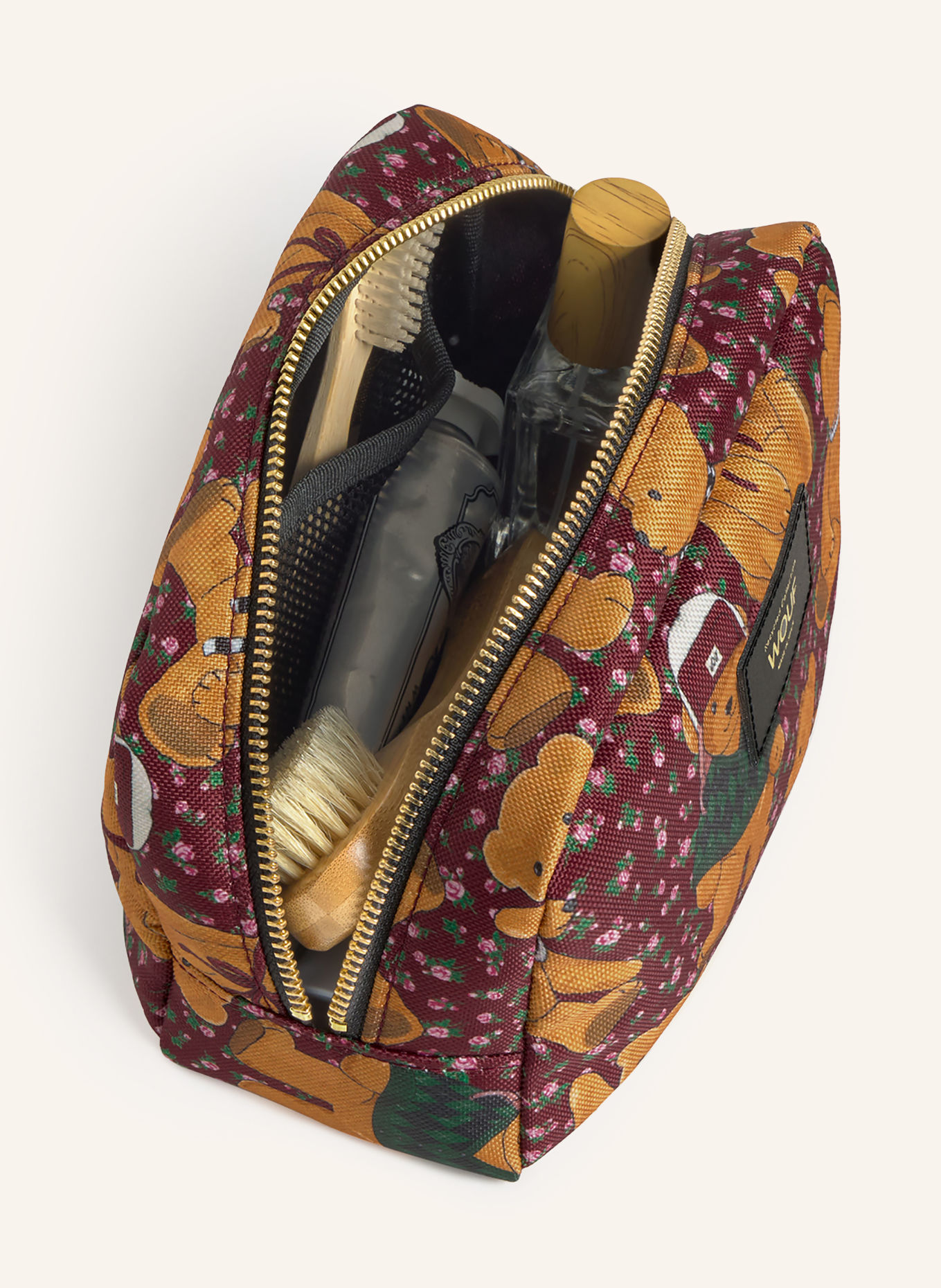 WOUF COZY Makeup Bag: DARK RED / COGNAC / PINK