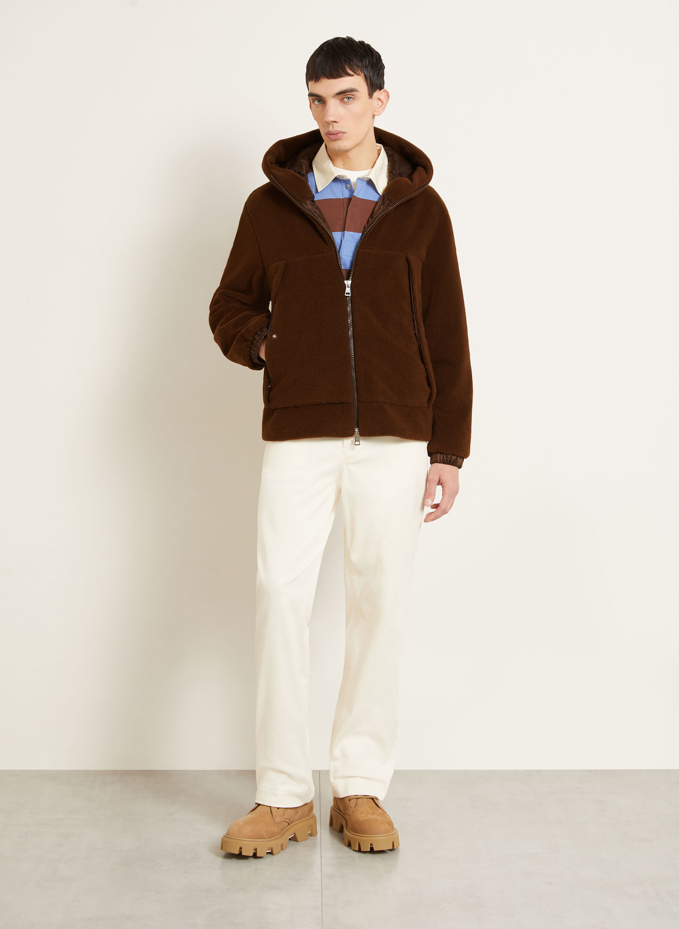 MONCLER HALMAHERA Jacket in a mix of materials: DARK BROWN
