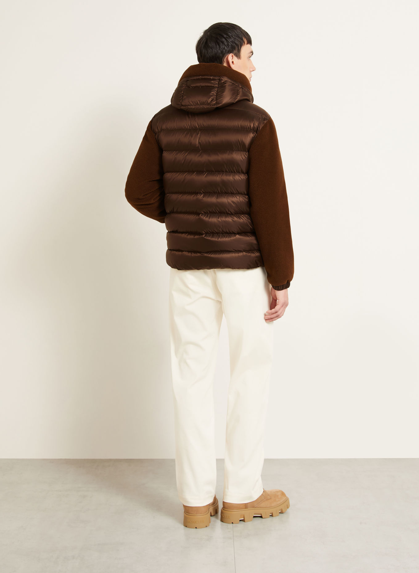 MONCLER HALMAHERA Jacket in a mix of materials: DARK BROWN