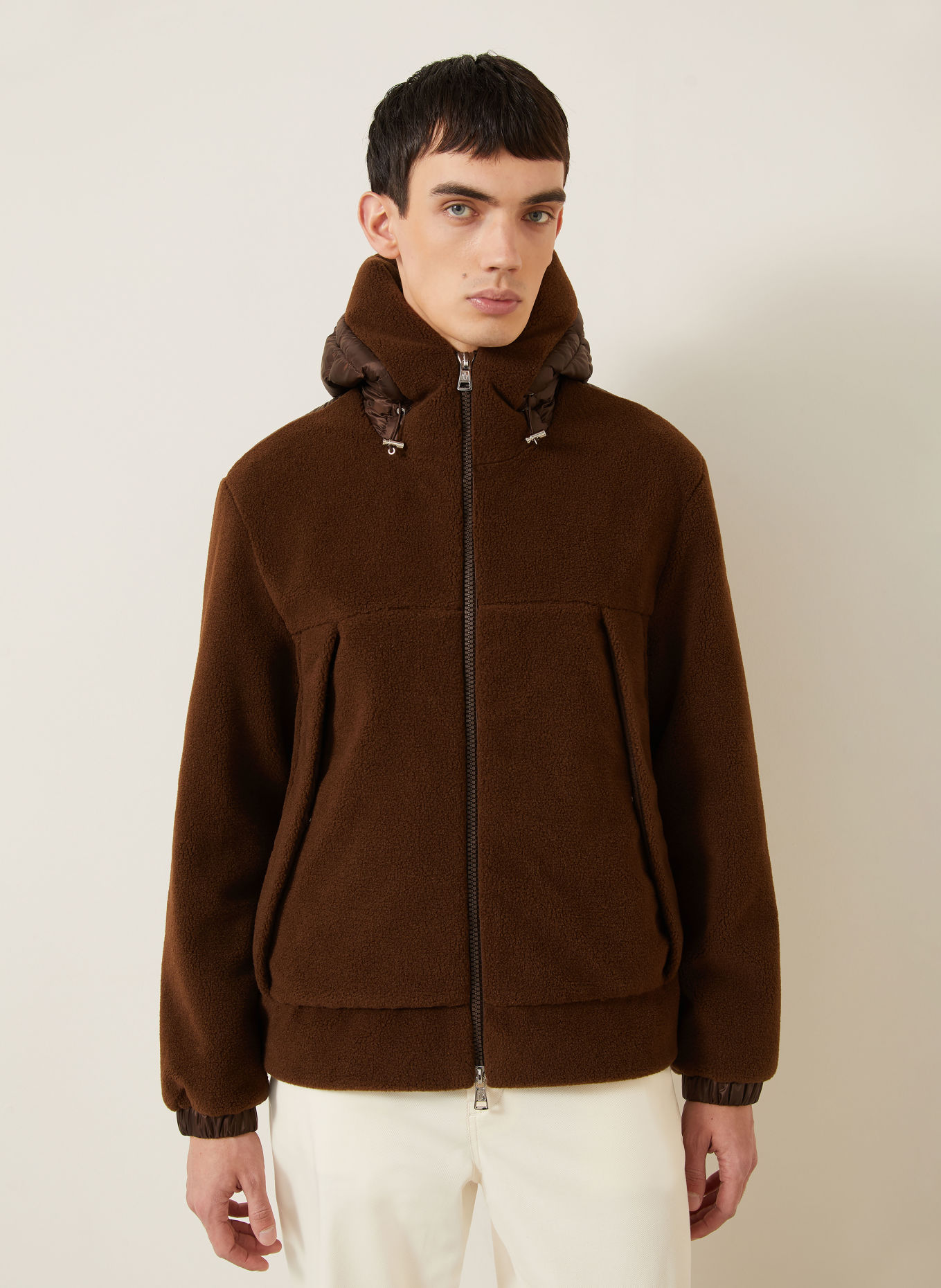 MONCLER HALMAHERA Jacket in a mix of materials: DARK BROWN
