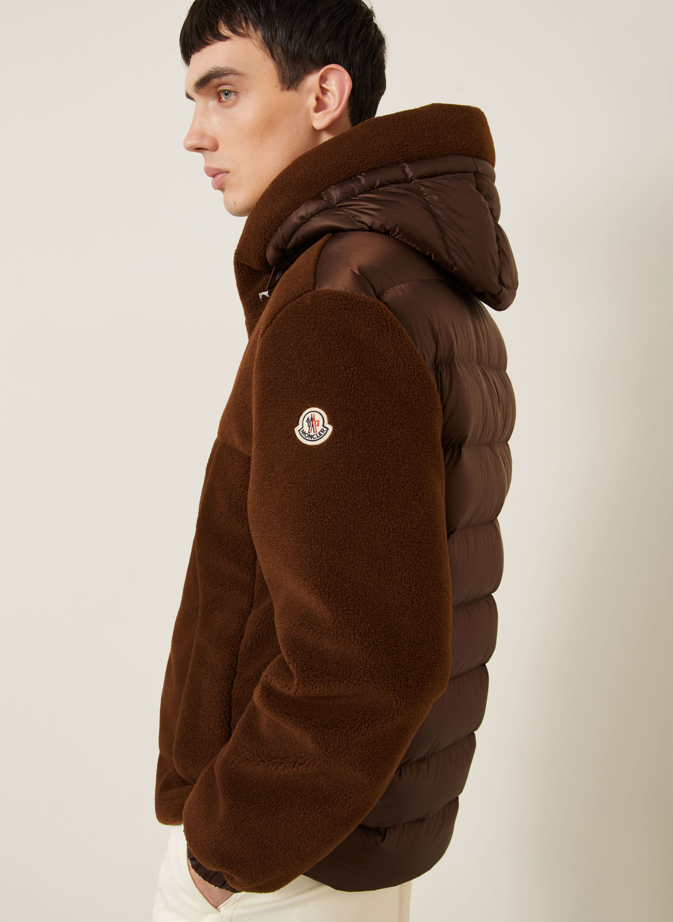 MONCLER HALMAHERA Jacket in a mix of materials: DARK BROWN