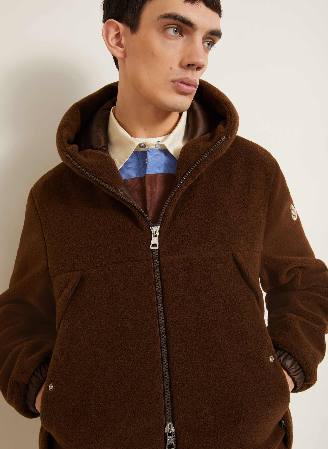 MONCLER HALMAHERA Jacket in a mix of materials: DARK BROWN