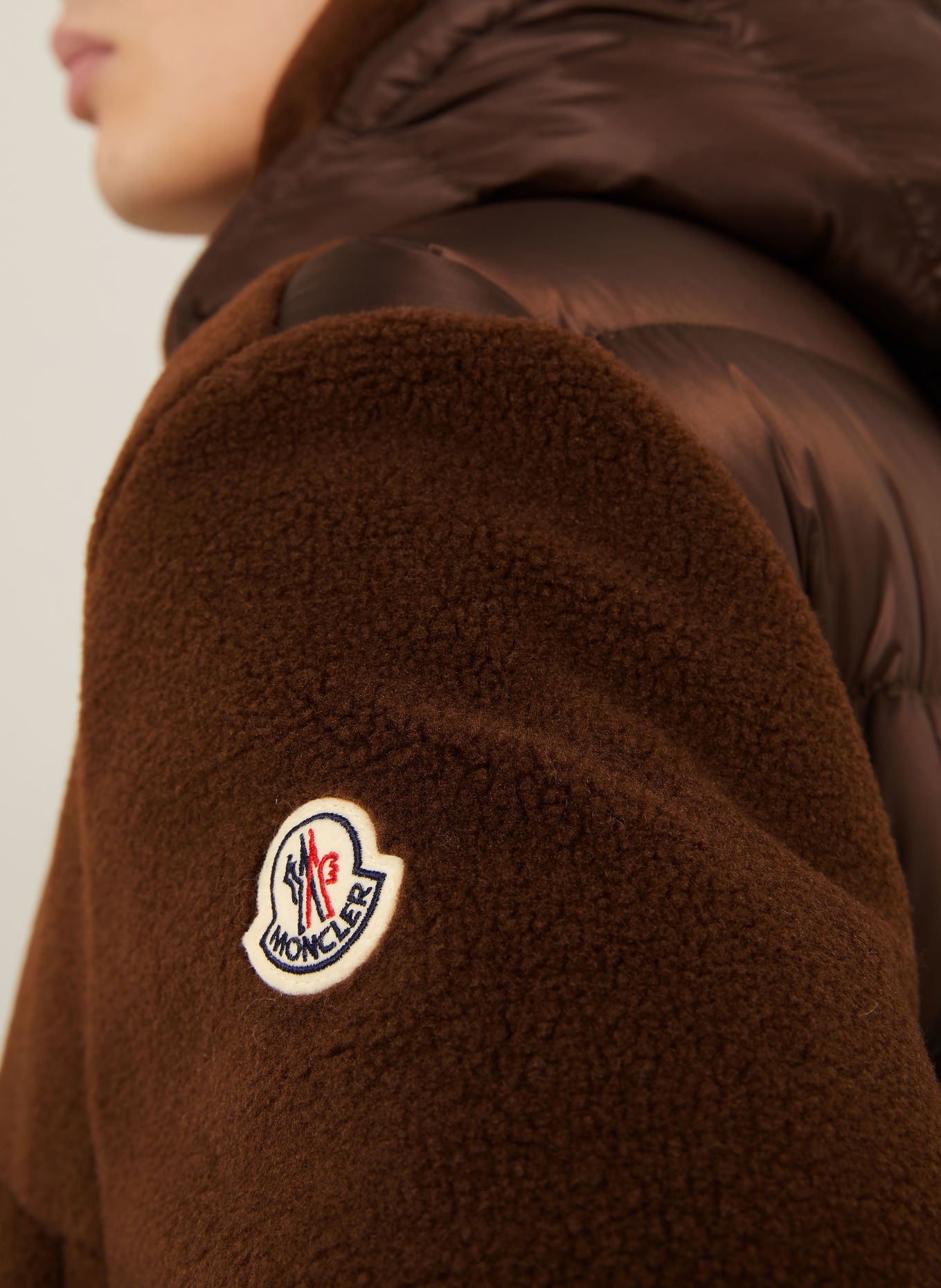 MONCLER HALMAHERA Jacket in a mix of materials: DARK BROWN