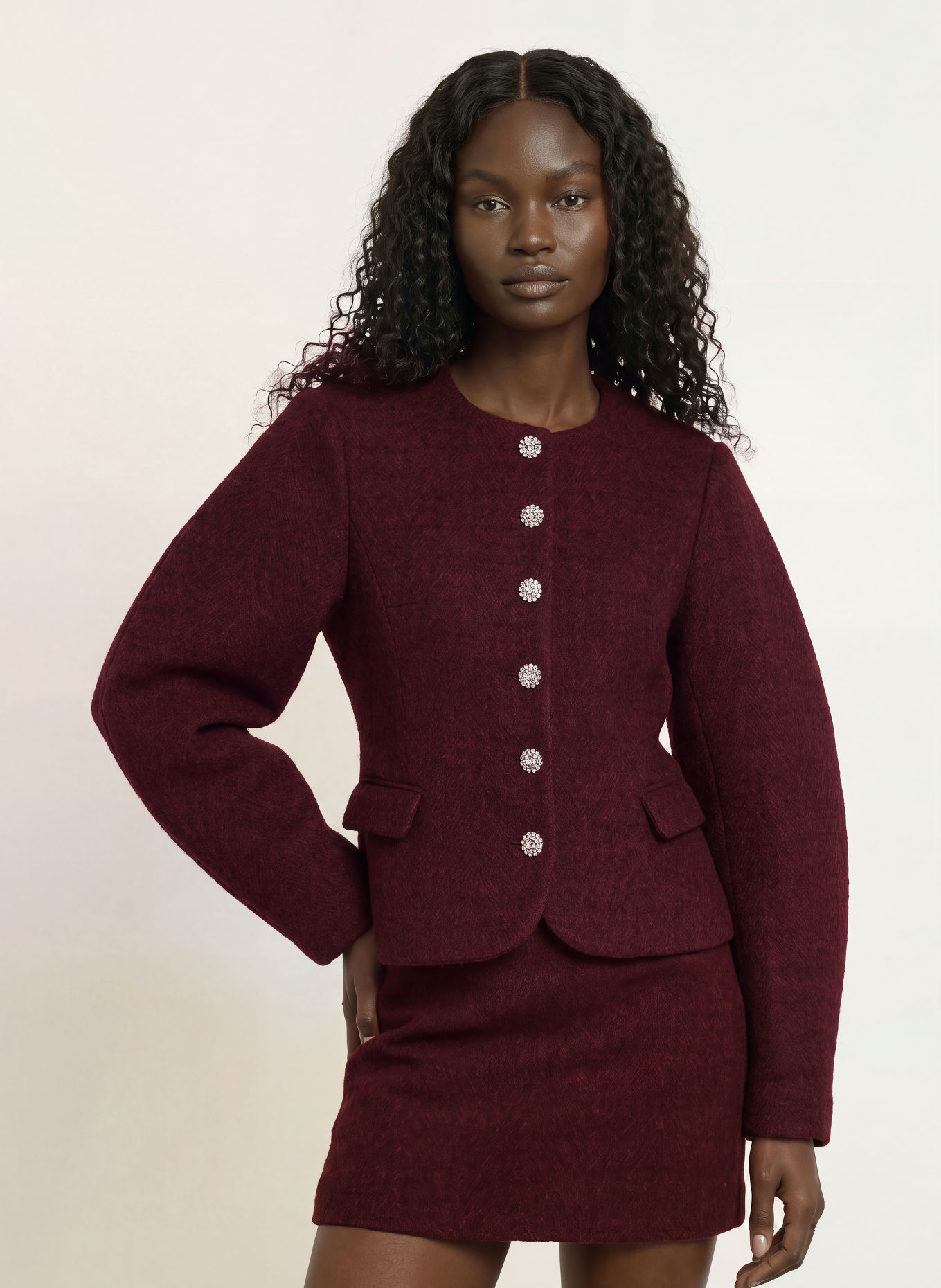 ROTATE Tweed-Jacke: DUNKELROT