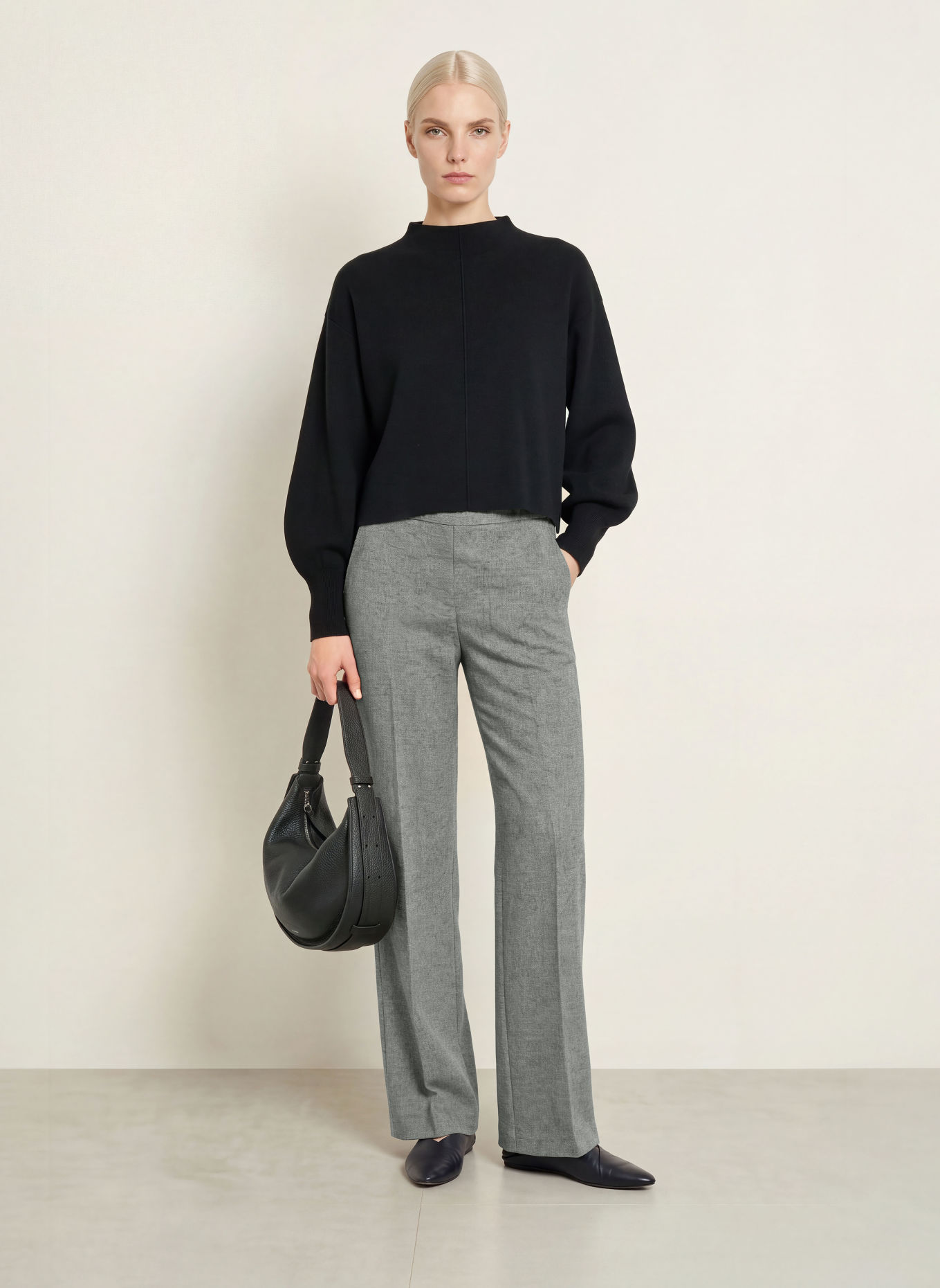 OPUS Pantalon palazzo MISHA HORIZON: GRIS / GRIS FONCÉ