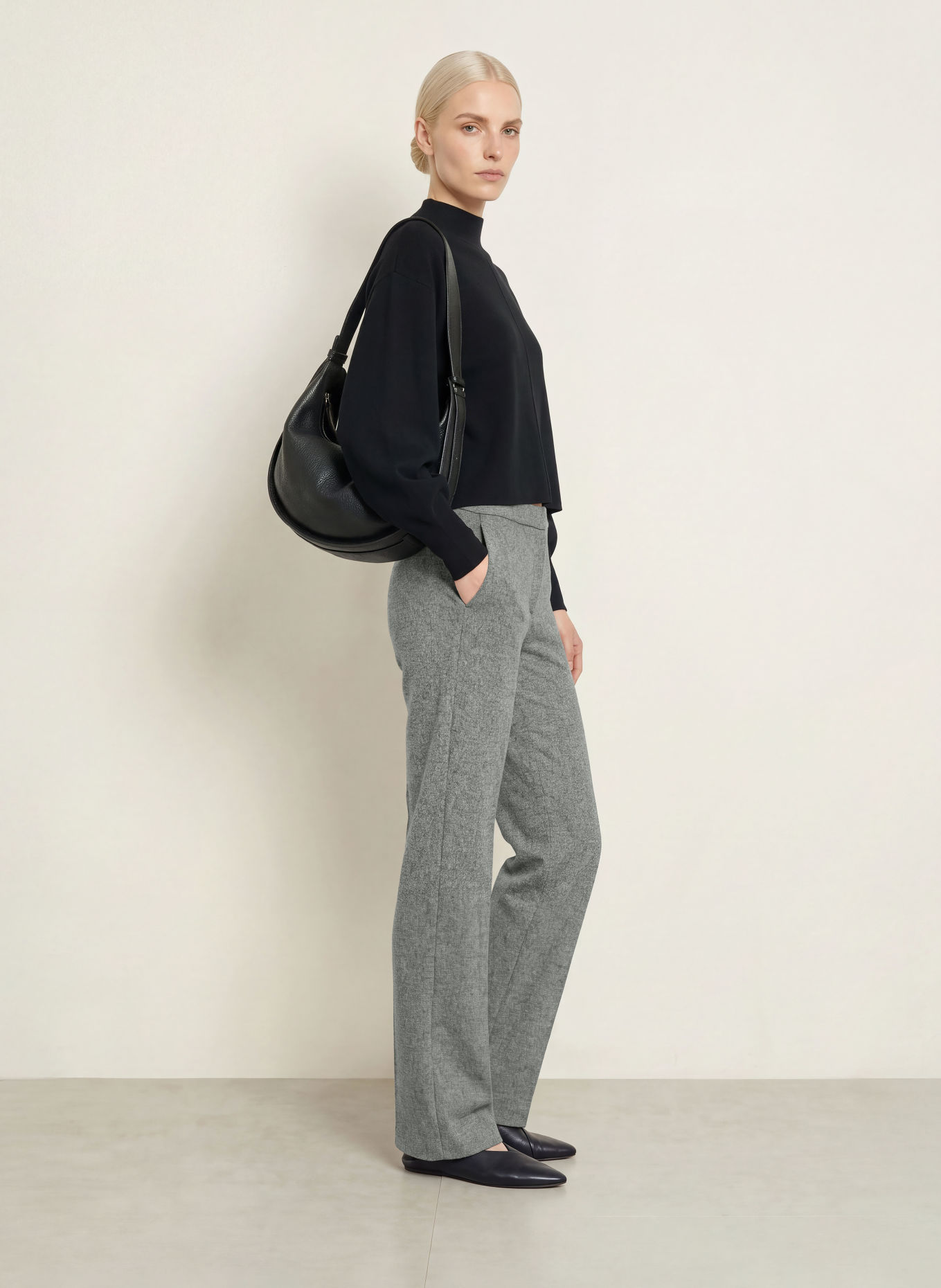 OPUS Pantalon palazzo MISHA HORIZON: GRIS / GRIS FONCÉ