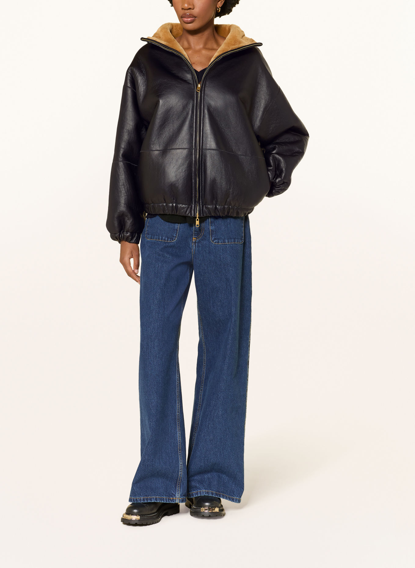 SANDRO Lederblouson zum Wenden: SCHWARZ / COGNAC