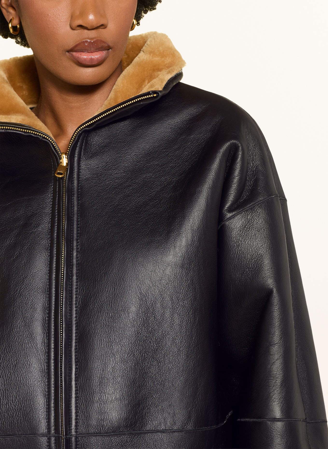 SANDRO Lederblouson zum Wenden: SCHWARZ / COGNAC