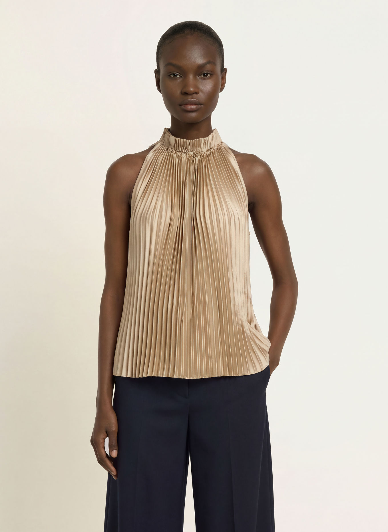 REISS Haut plissé KALI: MARRON CLAIR