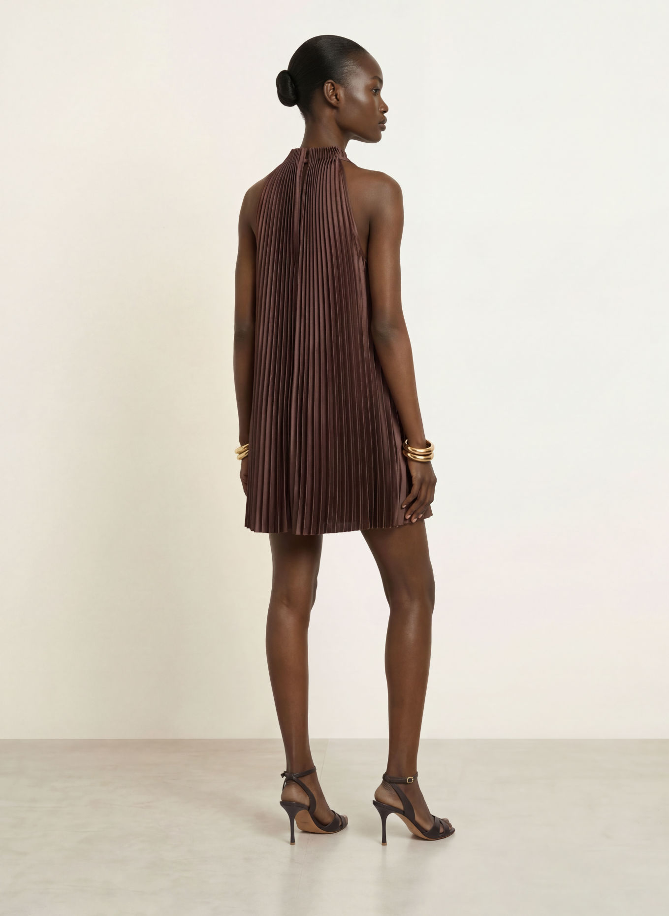 REISS ASTRID Pleated Dress: DARK BROWN