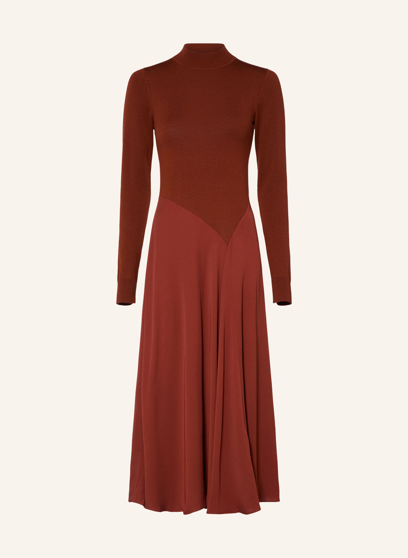 REISS Jurk NORA in een mix van materialen: DONKERORANJE