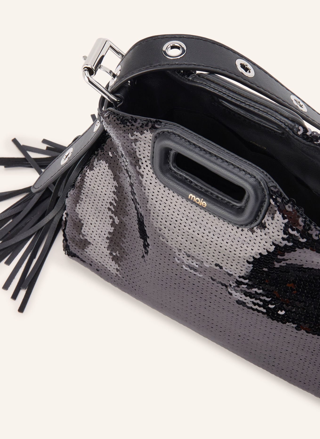 maje Handtasche mit Pailletten: SCHWARZ / SILBER