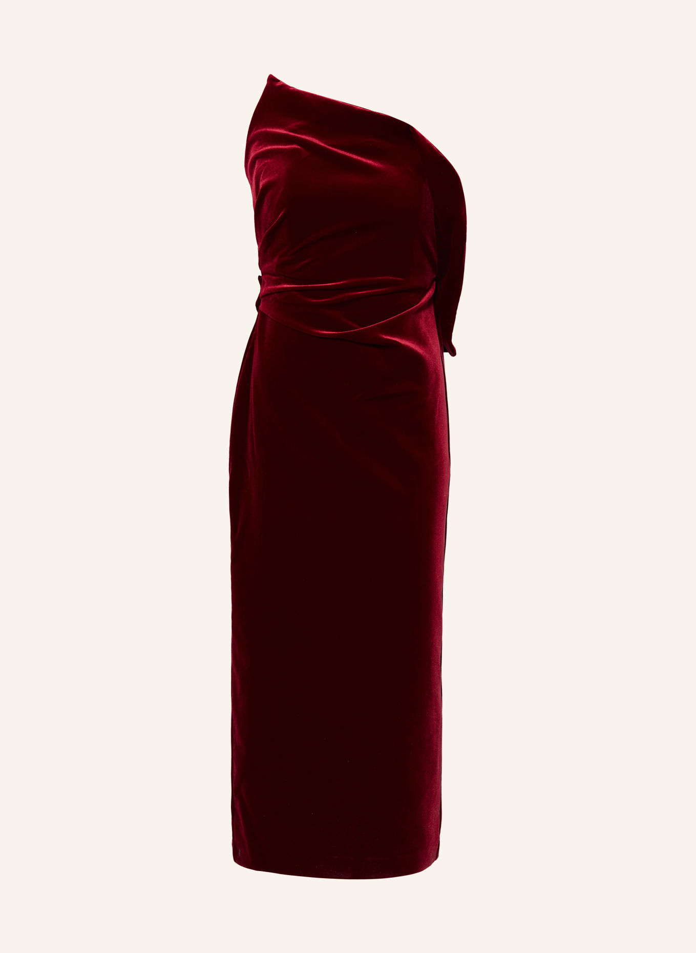 REISS Off-Shoulder-Kleid DASHA aus Samt mit Volants: DUNKELROT