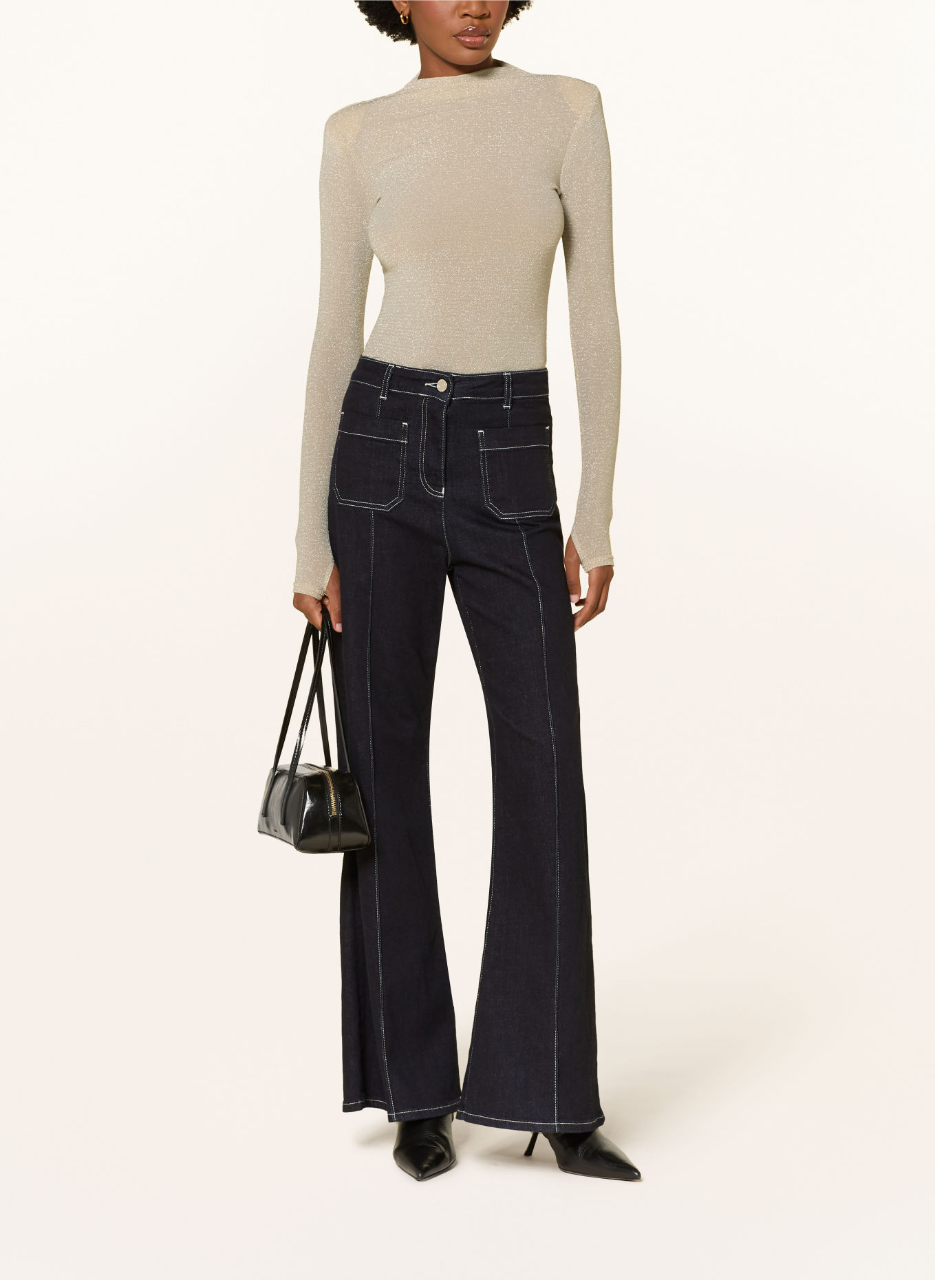 REISS SERENA Long-sleeve shirt with Glitter Yarn: GOLD